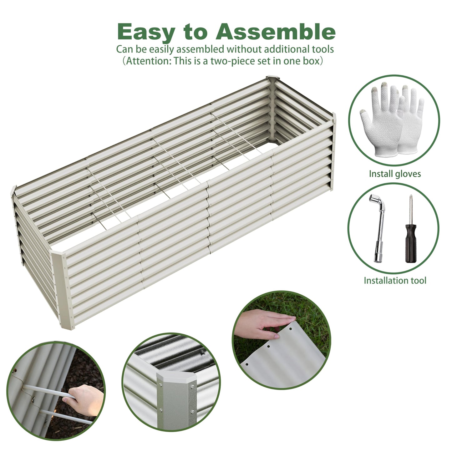 Kinddeer 8x2x2ft Raised Garden Bed Kit, Galvanized Planter Garden Boxes Outdoor, Metal Raised Garden Beds for Vegetables,Fruits, Flower,Silver
