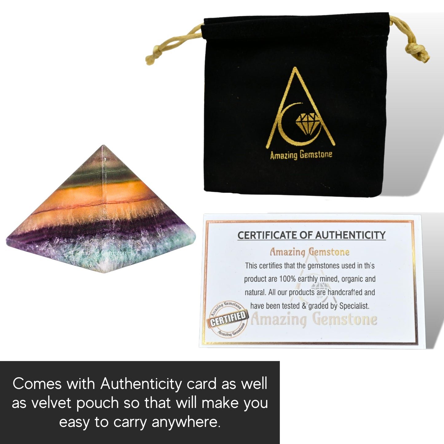 Amazing Gemstone Fluorite Pyramid Crystal Healing Stones - 1" Great Pyramid Figurine of Natural Stone Pyramid for Meditation, Reiki, Chakra Balancing and Crystal Pyramids Grid