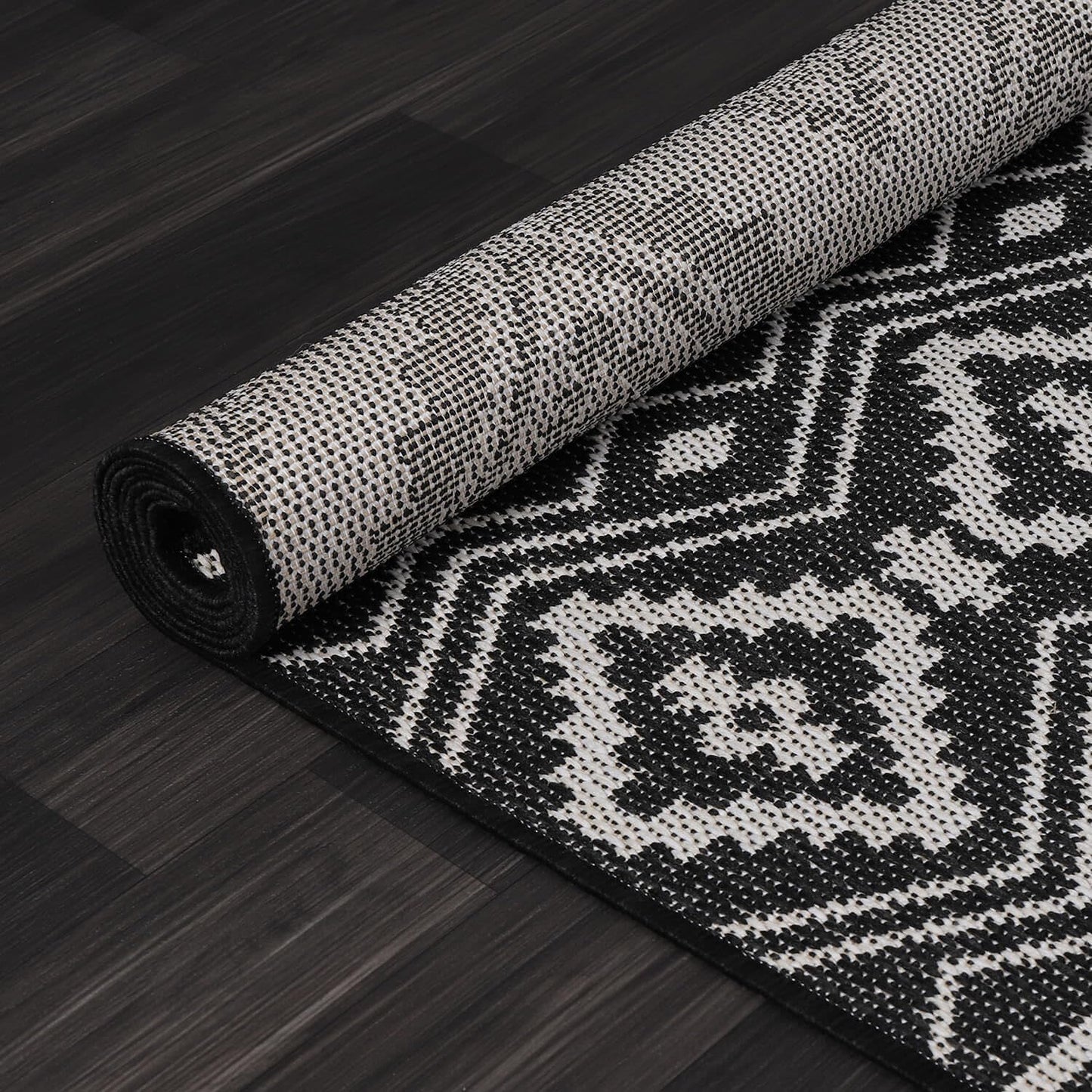 Beverly Rug Waikiki Boho Indoor Outdoor Rug 5x7, Washable Outside Carpet for Patio, Deck, Porch, Bohemian Area Rug, Farmhouse Rugs, Aztec Tribal Rug, Black and White