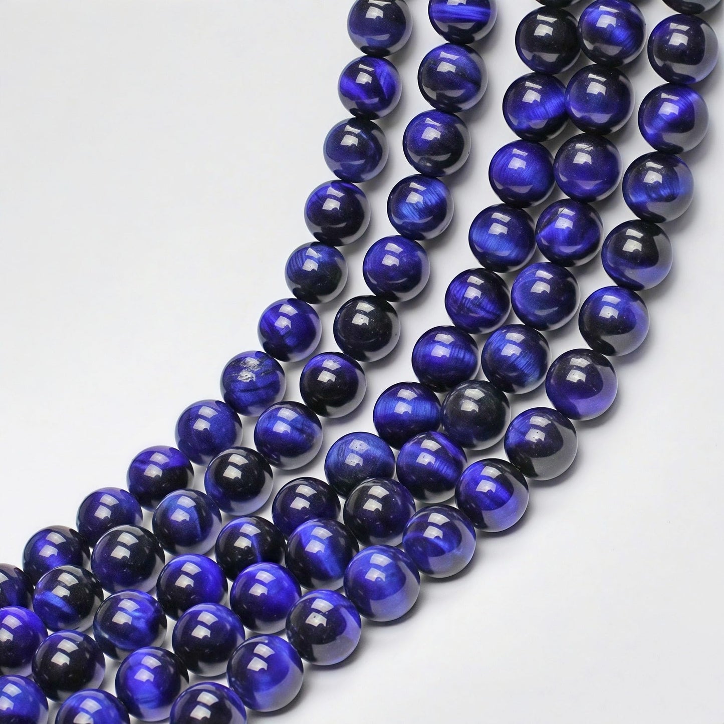MJDCB Stone Beads 8mm 43pcs Round Sapphire Blue Tiger's Eye Loose Gemstone Bead Charms for Jewelry Making Bracelet Necklace Earring Pendant