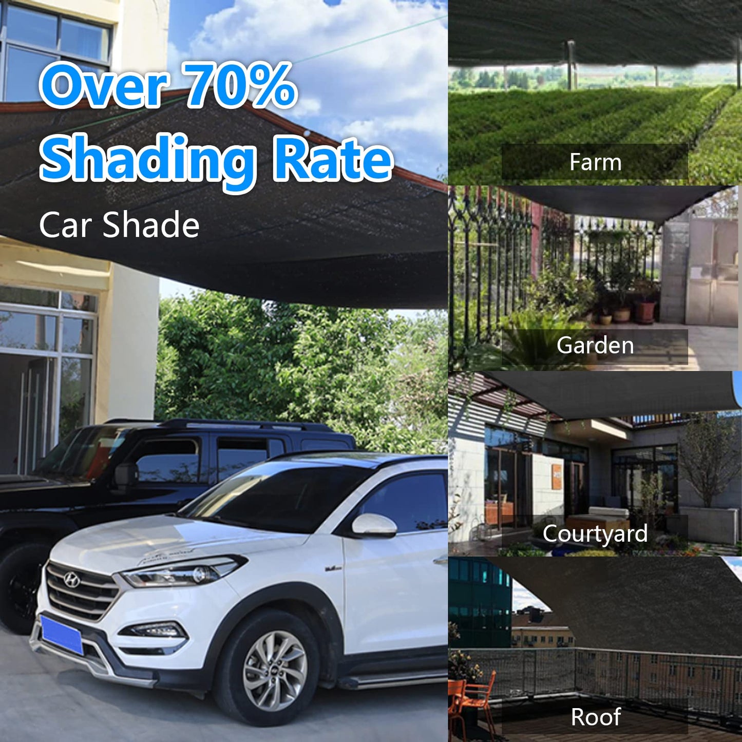 70% Black Shade Cloth for Garden, 10x12FT Resistant Garden Sun Shade Net, Durable Mesh Shade Tarp with Reinforced Grommets for Greenhouse, Plant, Chicken Coop, Pergola,Canopy (10ft*12ft)