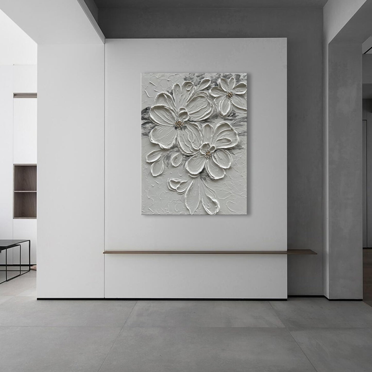 Diathou Hand-Painted White Flower Texture Art - 40x28 inches Modern Abstract Home Wall Decorative Art