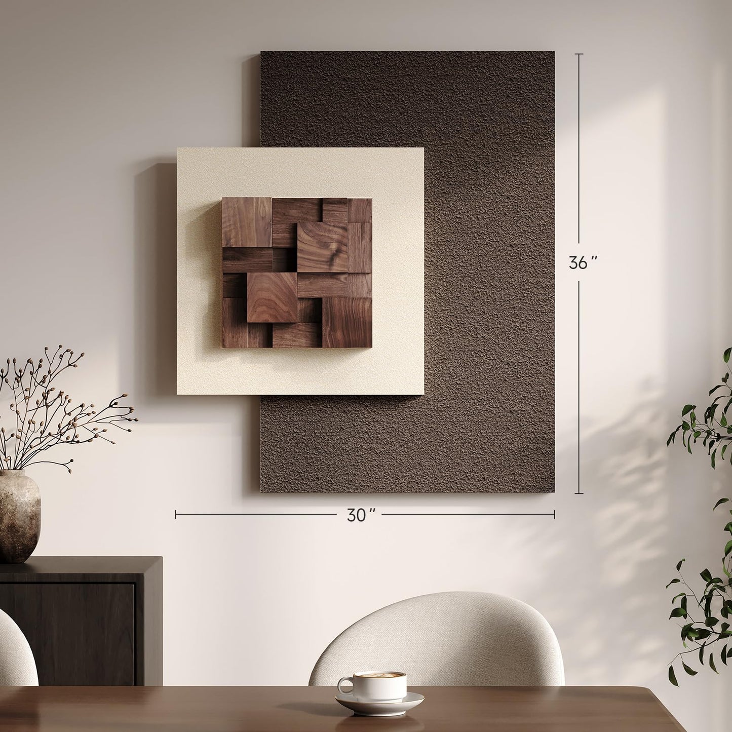 3D Wood Textured Large Neutral Abstract Wall Art, Modern Beige Brown Geometric Paintings Artwork for Walls-Minimalist Wooden Wall Art Decor for Living Room Hallway Dining Room Bedroom Office Aesthetic