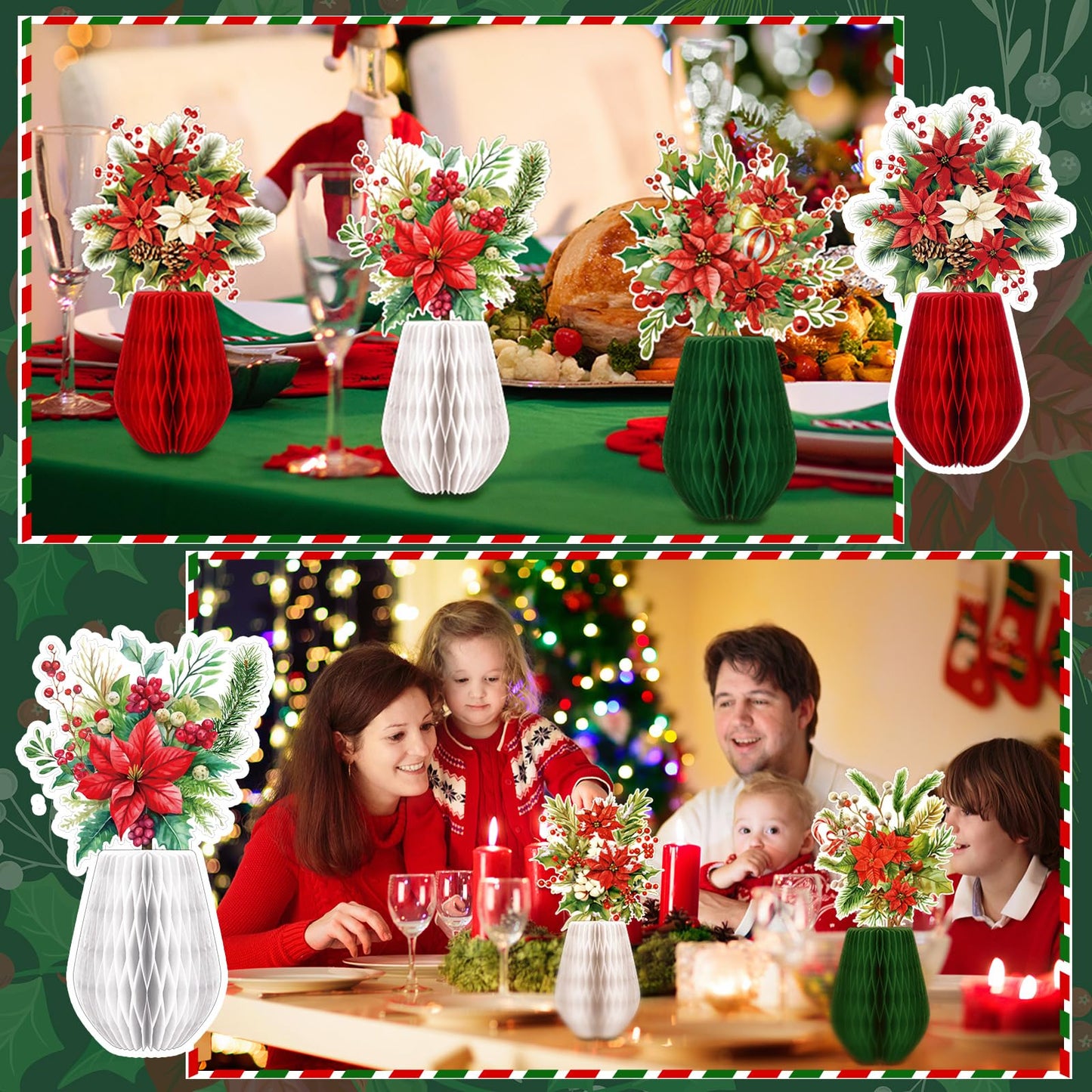 AmazingSpark 9 Pcs Christmas Poinsettia Flower Table Centerpiece Christmas Paper Poinsettia Honeycomb Decoration Holiday Red Flower Honeycomb Centerpiece for Birthday Party Ornaments