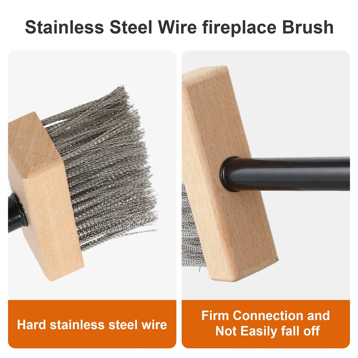 Cleaning Brush Deck Broom, Wire Brush Cleaning Tool for Fireplace Long Handle 43 Inch, Heavy Duty Steel Wood Burning Stove, Fire Pit Wire Outdoor Broom for Outdoor Moss Removal