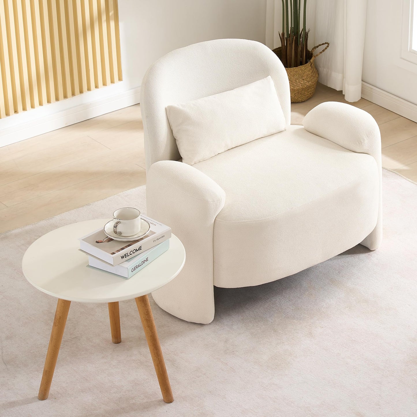 LOULENS Oversized Accent Chair, Modern Linen Fabric Lounge Armchair for Living Room, Upholstered Comfy Reading Single Sofa Chair for Bedroom, Waiting Room, Corner, Office, Beige