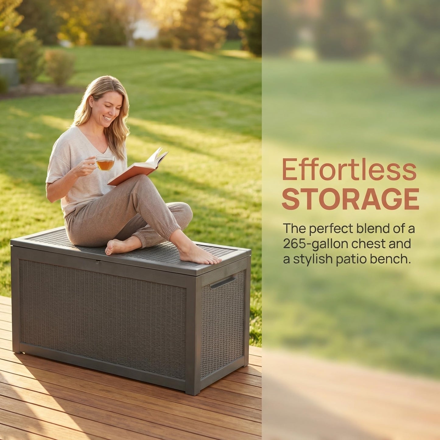 265 Gallon Resin Deck Box Outdoor Storage Chest, Large Waterproof Patio Storage Box All-Weather Garden Storage Container for Cushions, Pool Supplies, Yard Tools – Easy Assembly, Lockable Lid