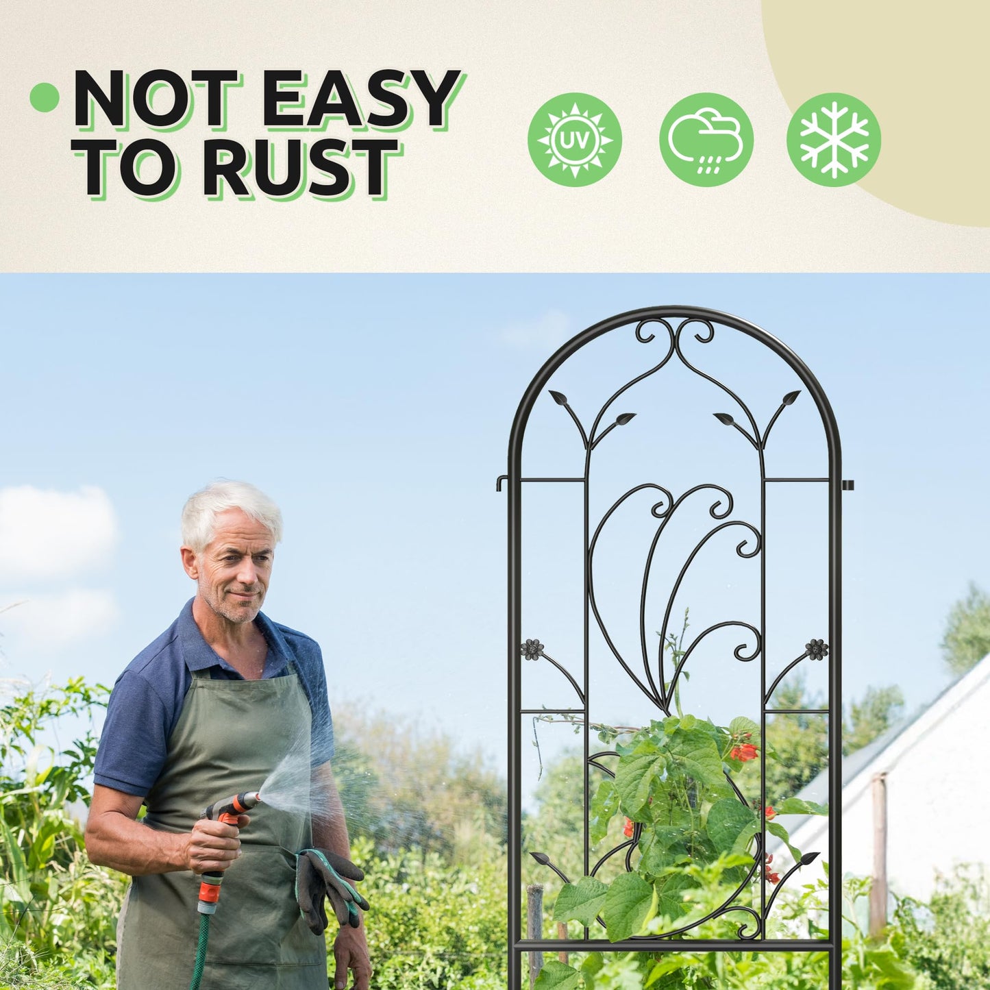 Ultym 4 Pack 87x20in Garden Trellises, Sunflower Black Metal Coated Rustproof Trellis for Climbing Plants Outdoor, Roses, Vegetables, Vines, Cucumbers