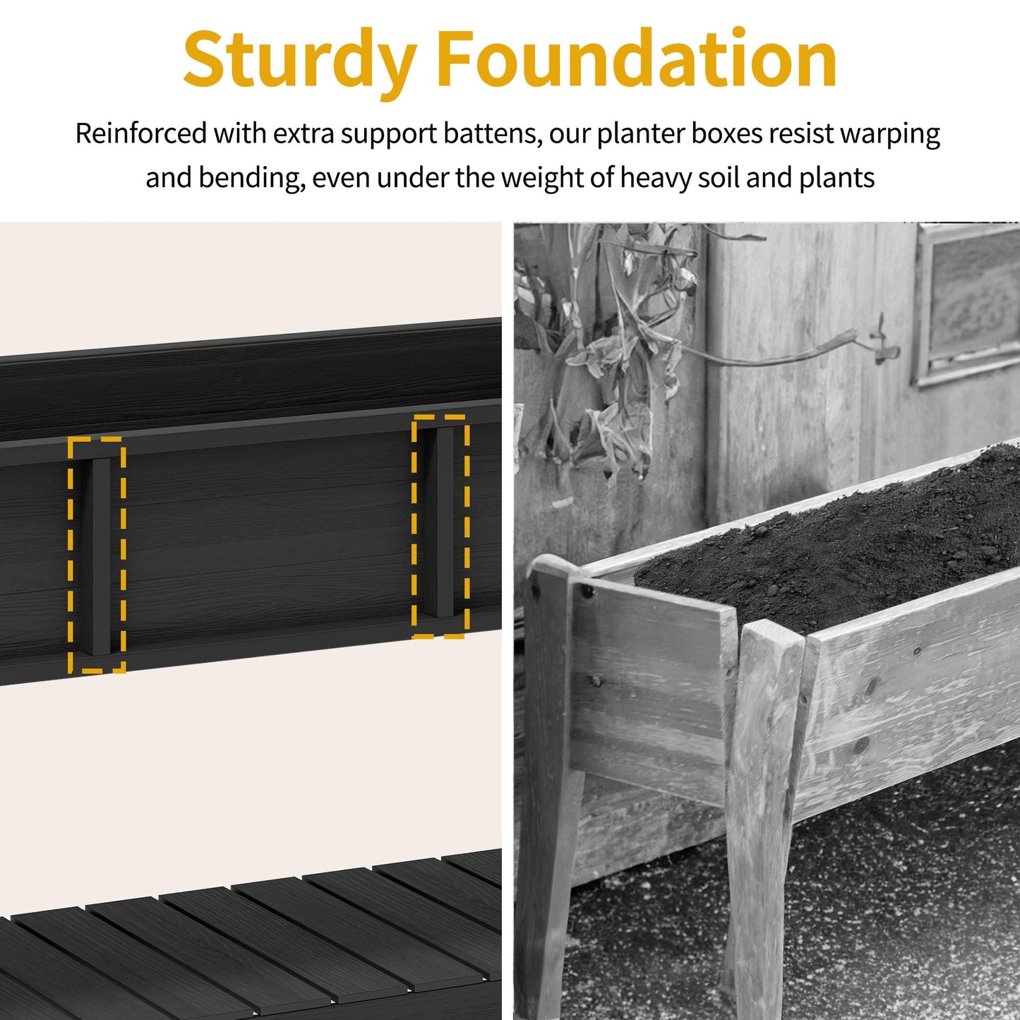 DWVO Raised Garden Bed HDPE with Wheels & Legs, 47x18x31in Weather-Resistant Poly-Wood Elevated Planter Box Outdoor, Double Tier Planters for Patio Balcony Backyard, Black