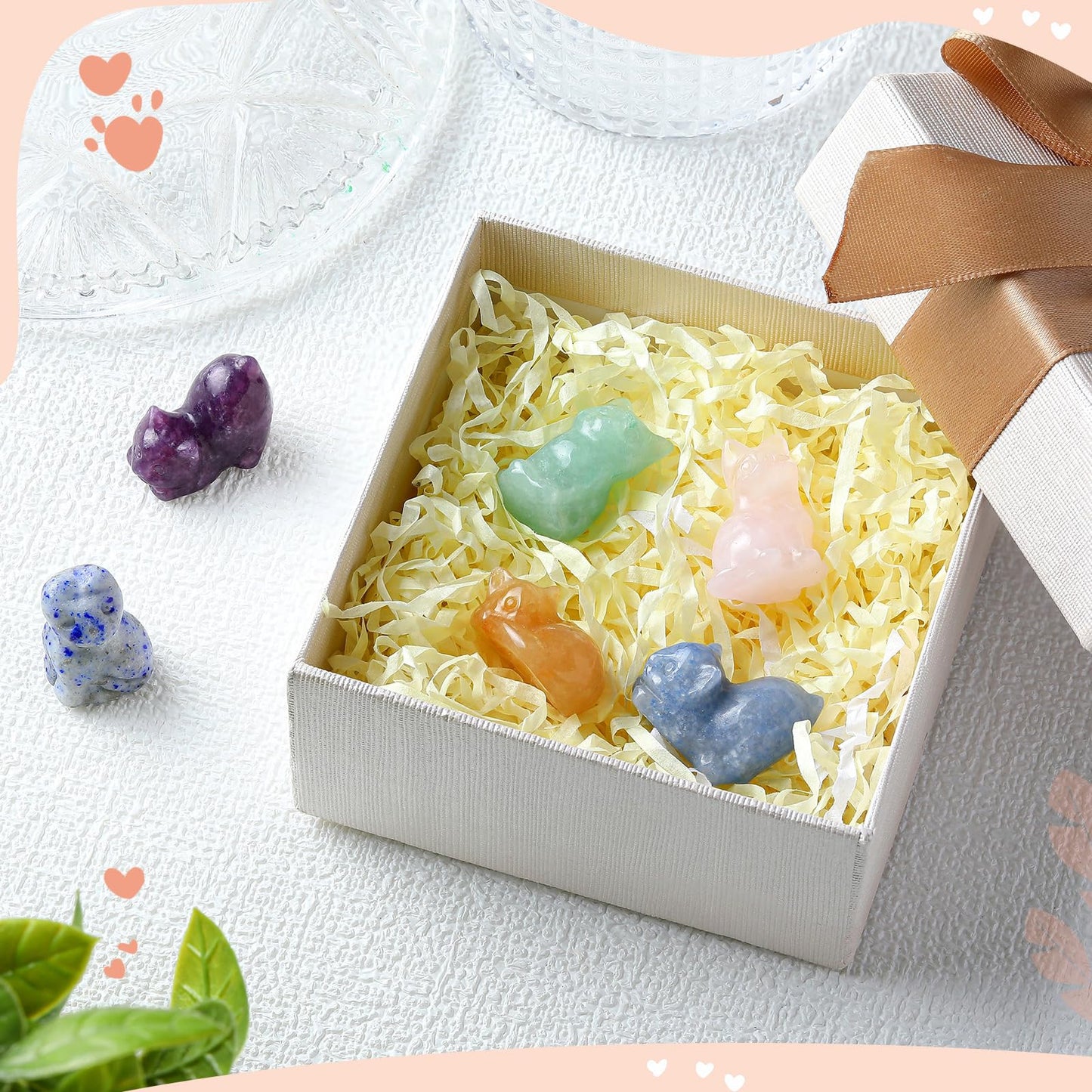 Yuntau 6 Pcs Crystal Cat Figurine Crystal Sleeping Cat Decor Animal Decoration Mini Kitten Ornament for Home Office Desk Decor Lucky Energy Reiki Statue Gift for Women Men