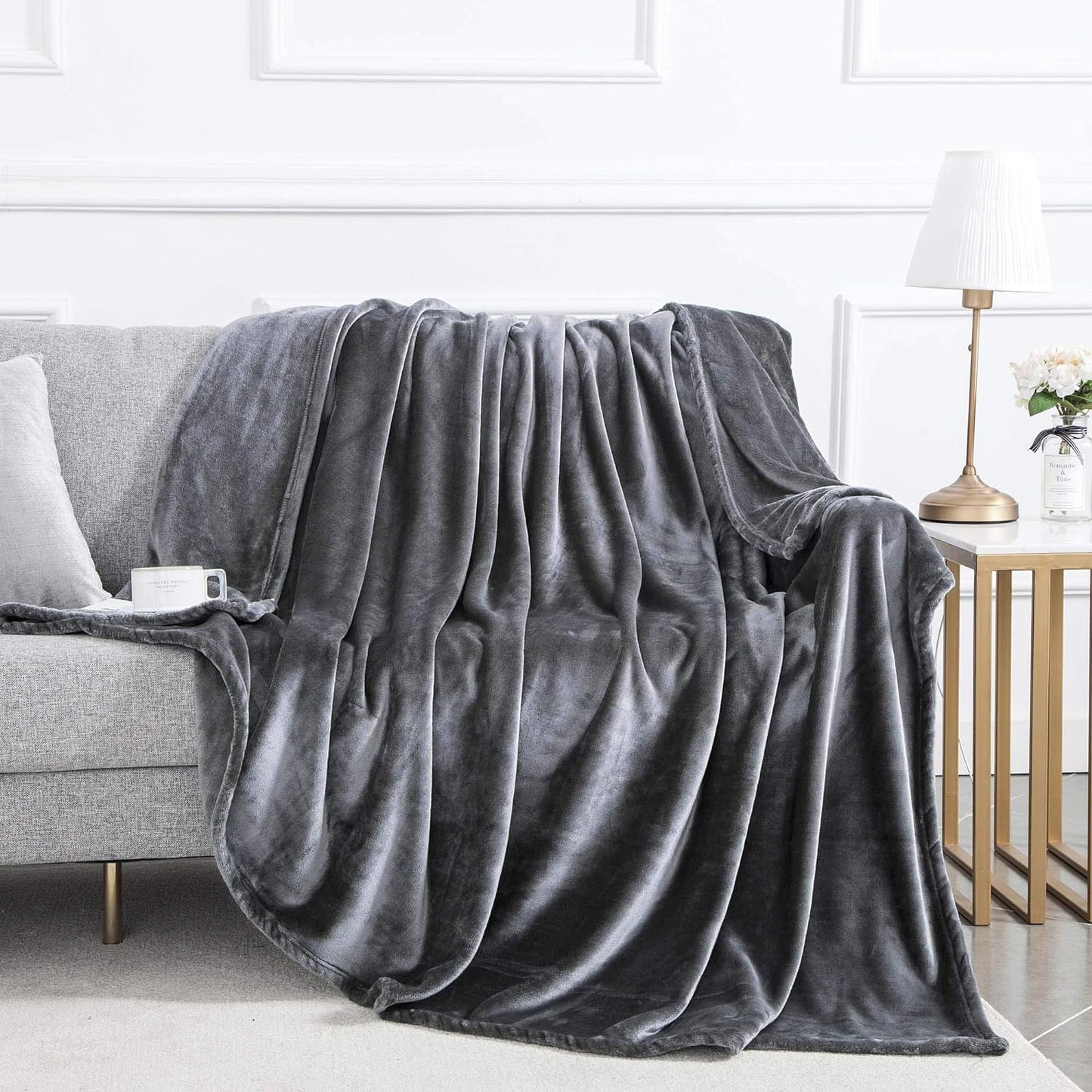 IR Imperial Rooms Fleece Blanket - Super Soft Fluffy Dark Grey Throw Blanket for Sofa and Bed - Warm and Cozy Lightweight 400 GSM Microfiber Bed Throws Blankets, 50x60 Inches (Throw/Travel)