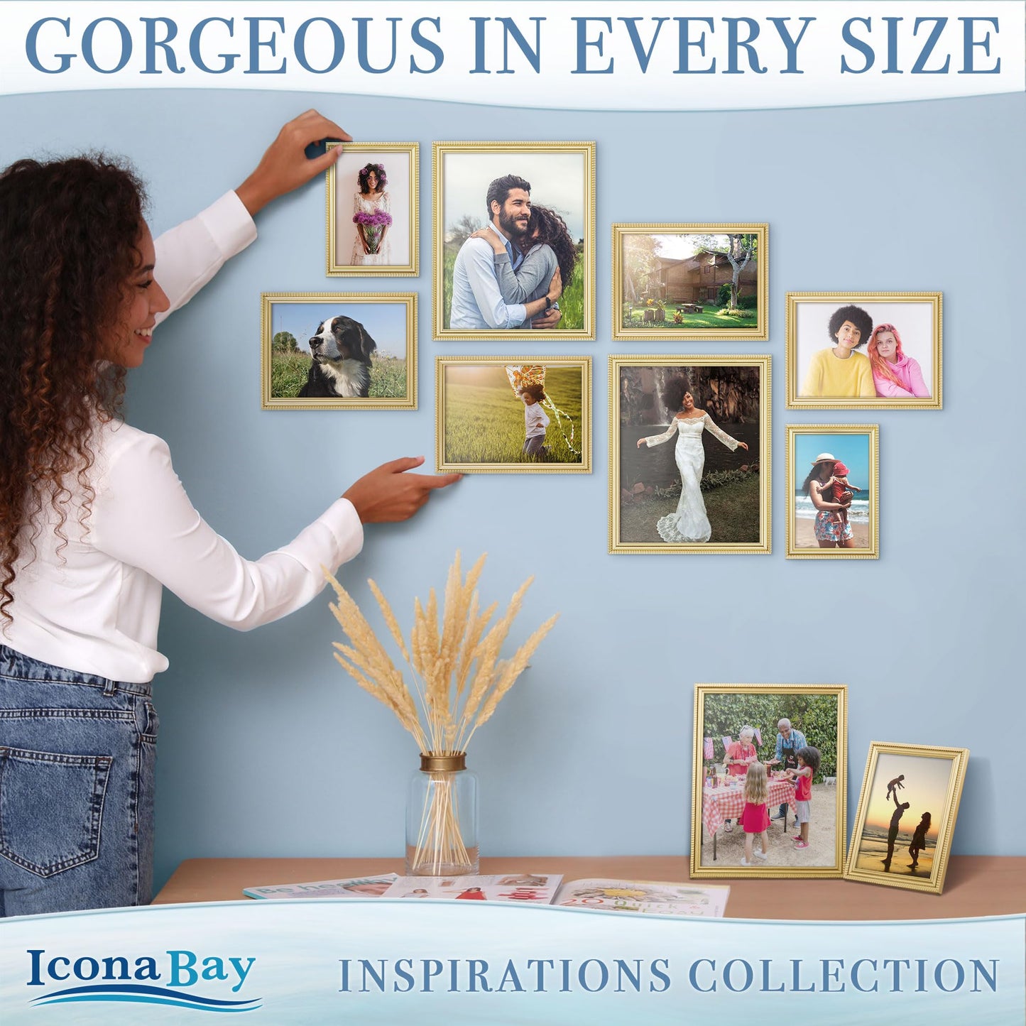 Icona Bay 5x7 Gold Picture Frame Beautifully Detailed Molding, Contemporary Picture Frame Set, Wall Mount or Table Top, Inspirations Collection