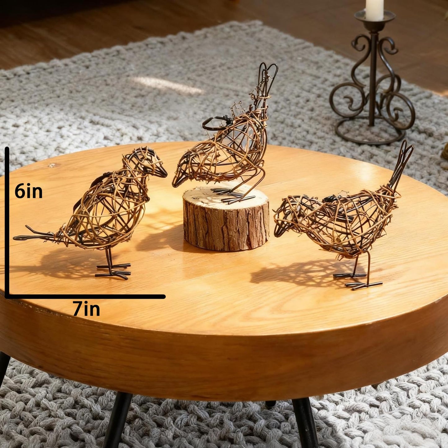 ZZZ TYLOO 3PCS Bird Statue Farmhouse Decor Set - Christmas Ornament - Handwoven Natural Rattan Bird Figurines Table Decor, Multi-Pose Shelf & Mantel Accents