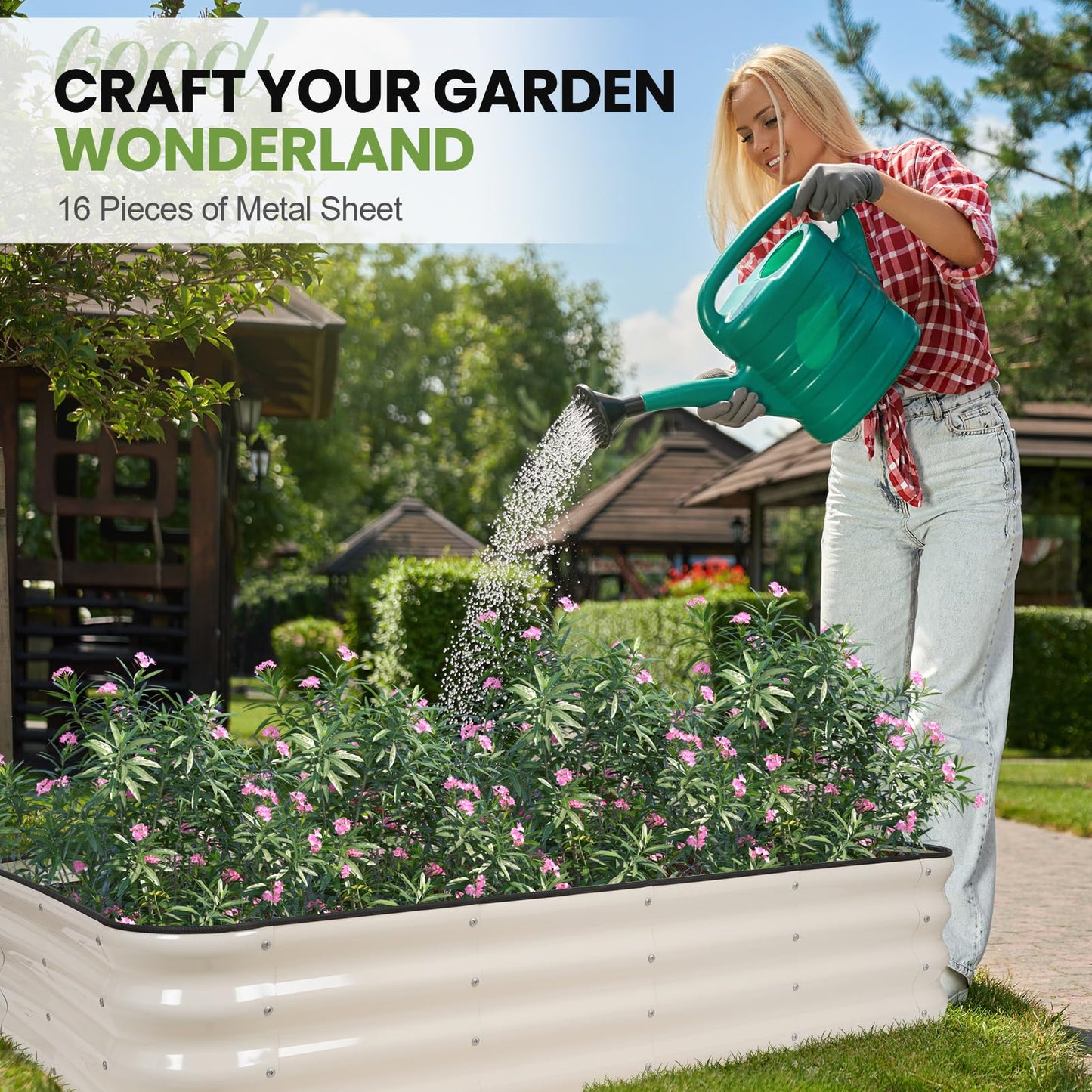 G GOOD GAIN 4-in-1 Adjustable Raised Garden Bed Kit | Galvanized Planter Boxes for Vegetables, Flowers | 12" Tall, Multiple Sizes (5x3x1ft, 4x4x1ft, 6x2x1ft, 7x1x1ft) | Outdoor Metal Raised Bed, White