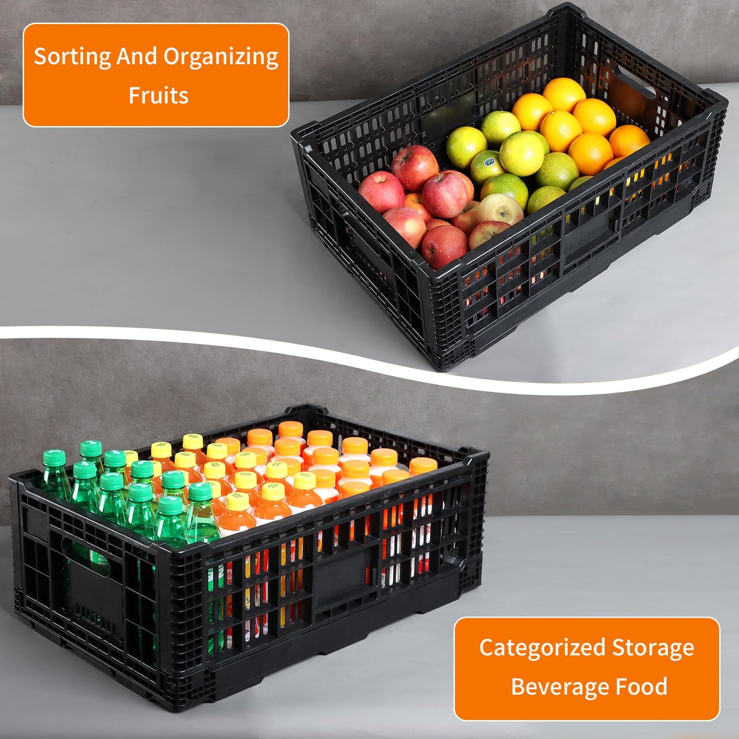 Collapsible Storage Bin Containe，52 Liter Transferheavy duty Black plastic storage box,milk crates heavy duty Transit storage (1)