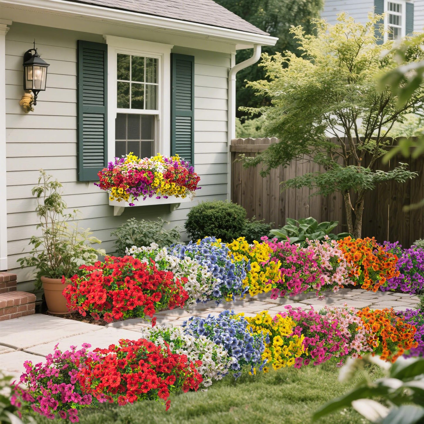 Grunyia 20 Bundles Artificial Flowers for Outdoors, UV Resistant Fake Plants Flowers Greenery Shrubs Plants for Decoration Outside Plants Hanging Planter Home Garden Decor (Pink)