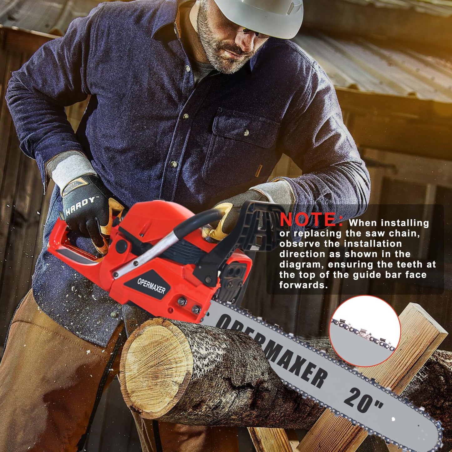 OPERMAXER 58CC 20 Inch 2-Cycle Gas Chainsaw, 12500r/min 3.8 HP Gas Power Chainsaws Handheld Cordless Petrol Chain Saw, Protective Design for Wood Cutting Garden Farm Home(Red)
