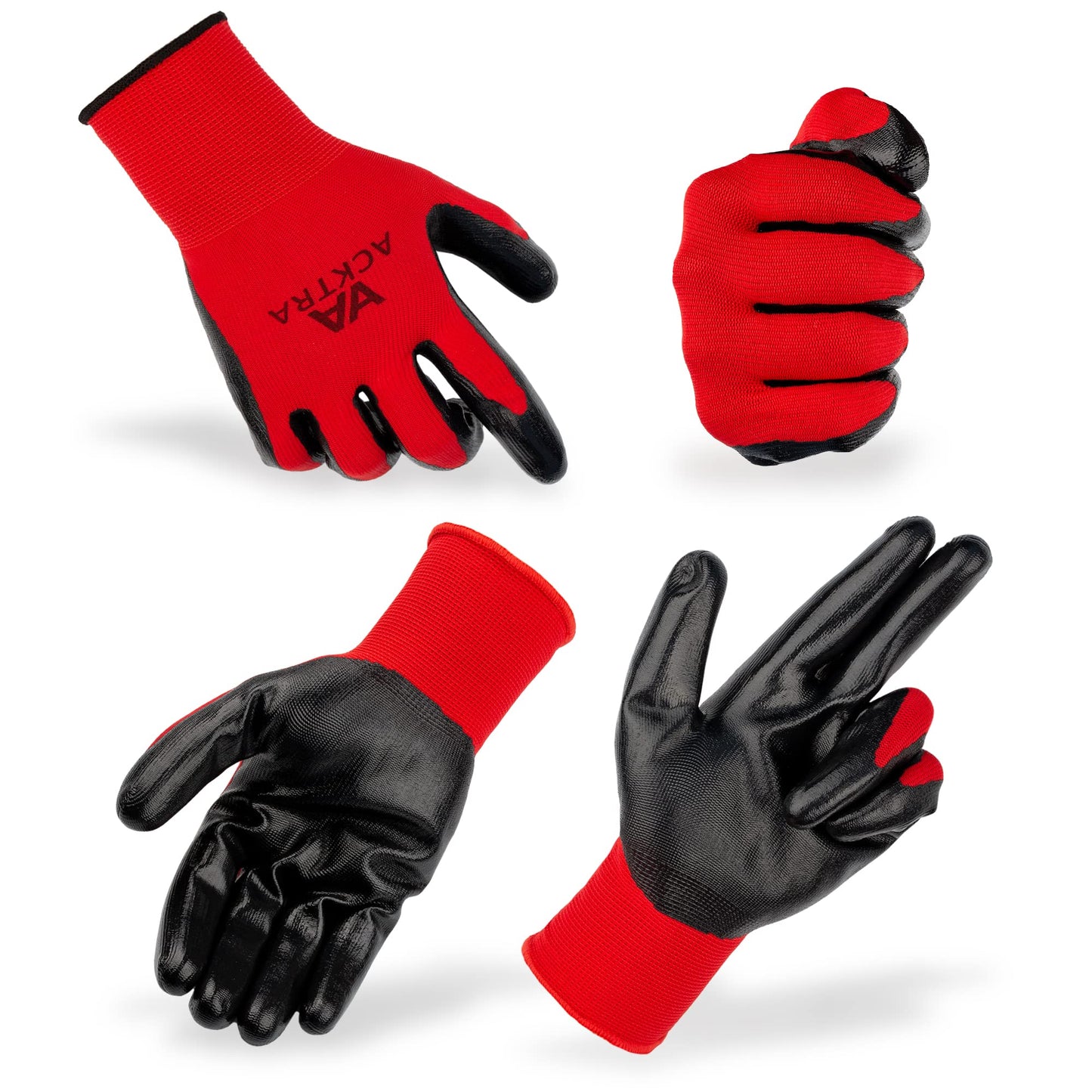 ACKTRA Ultra-Thin PU Safety WORK GLOVES 12 Pairs, WG002 Black/Black, Large