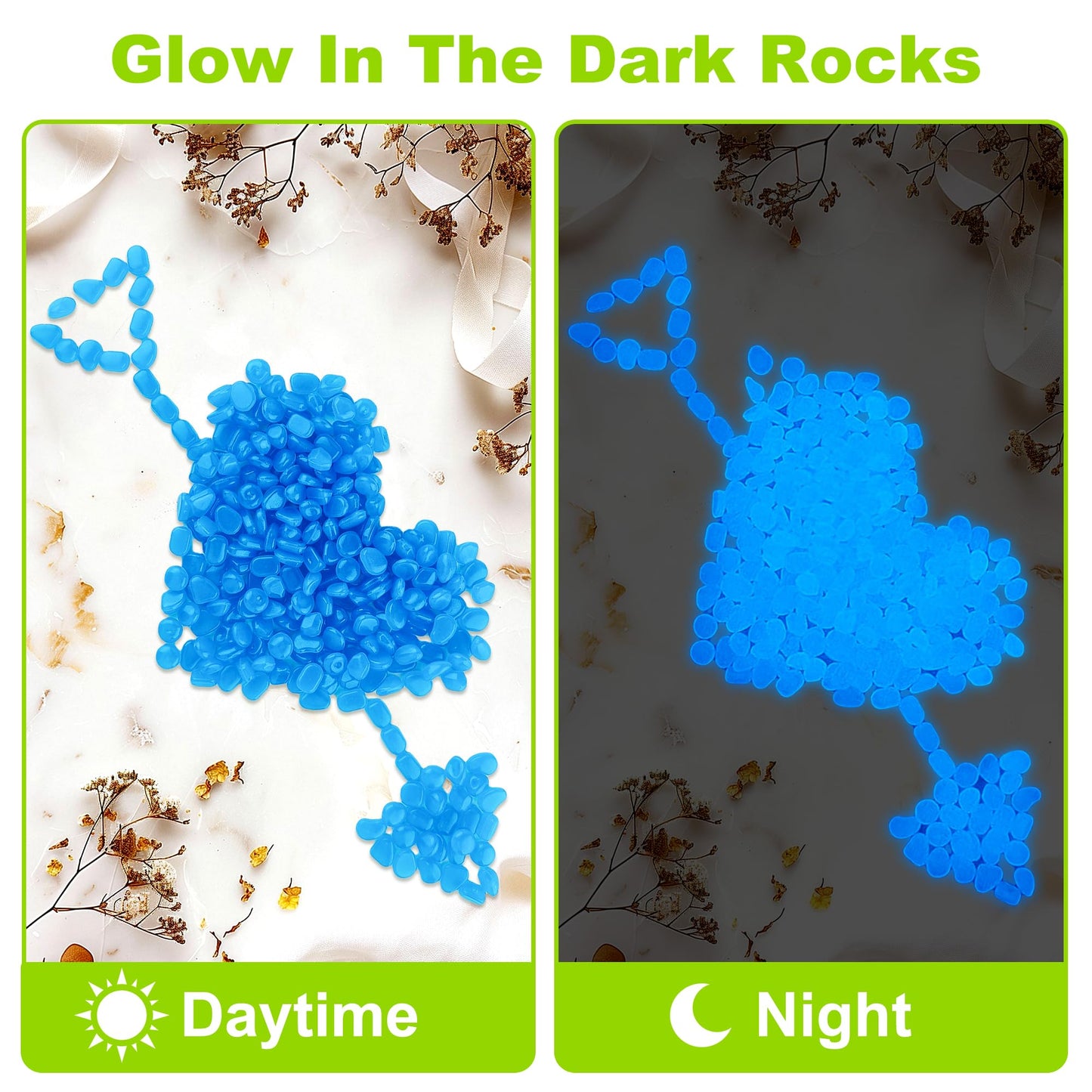 4000pcs 5-8mm Bule Glowing Pebbles Glow Pebbles Aquarium Rocks Glow in The Dark Decorative Stones for Walkways Driveway Yard Grass Fish Tank Plant Pots