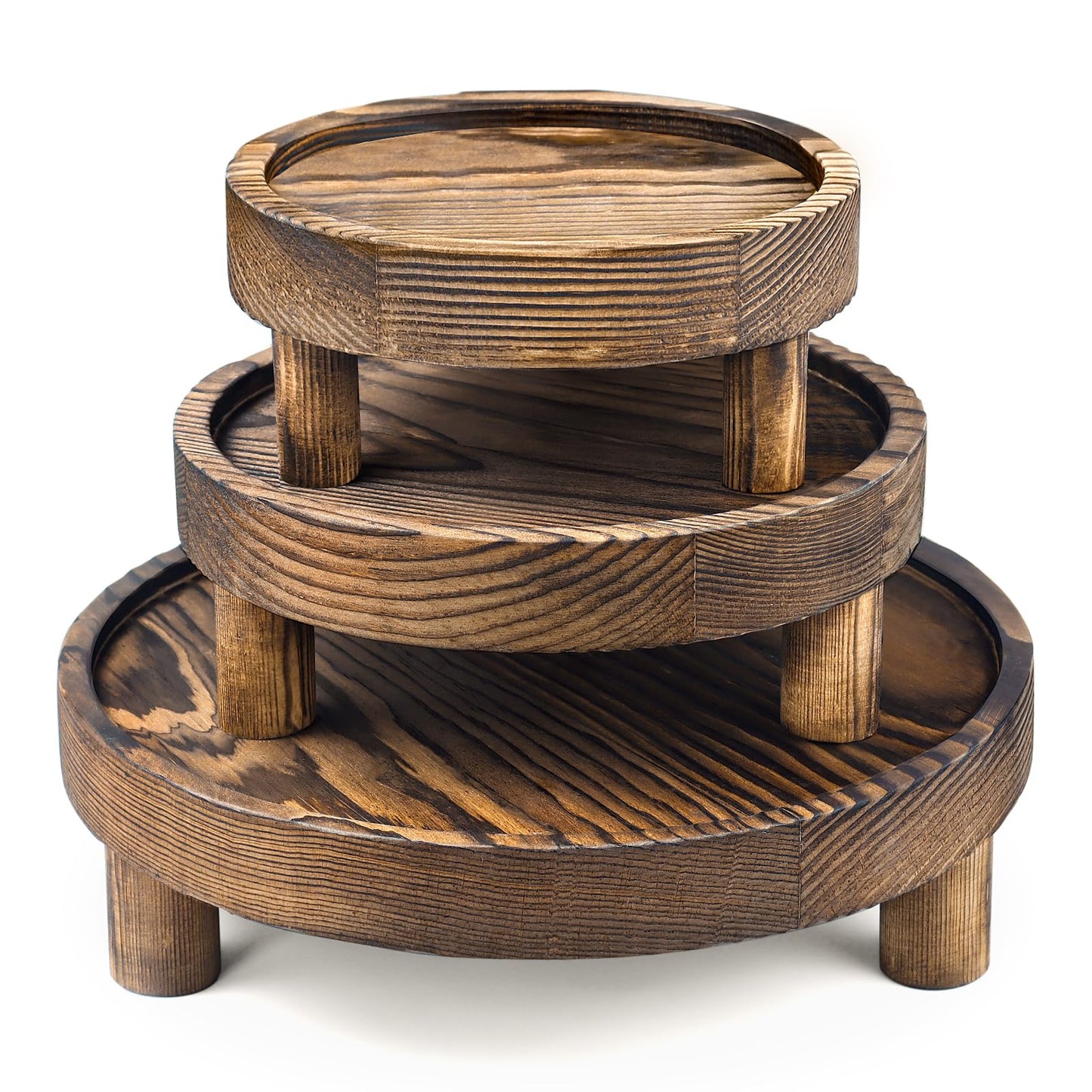 3PCS Wooden Display Risers for Display,Wood Riser Display Pedestal Stand for Home Décor (Rustic Brown,8,6,5'')