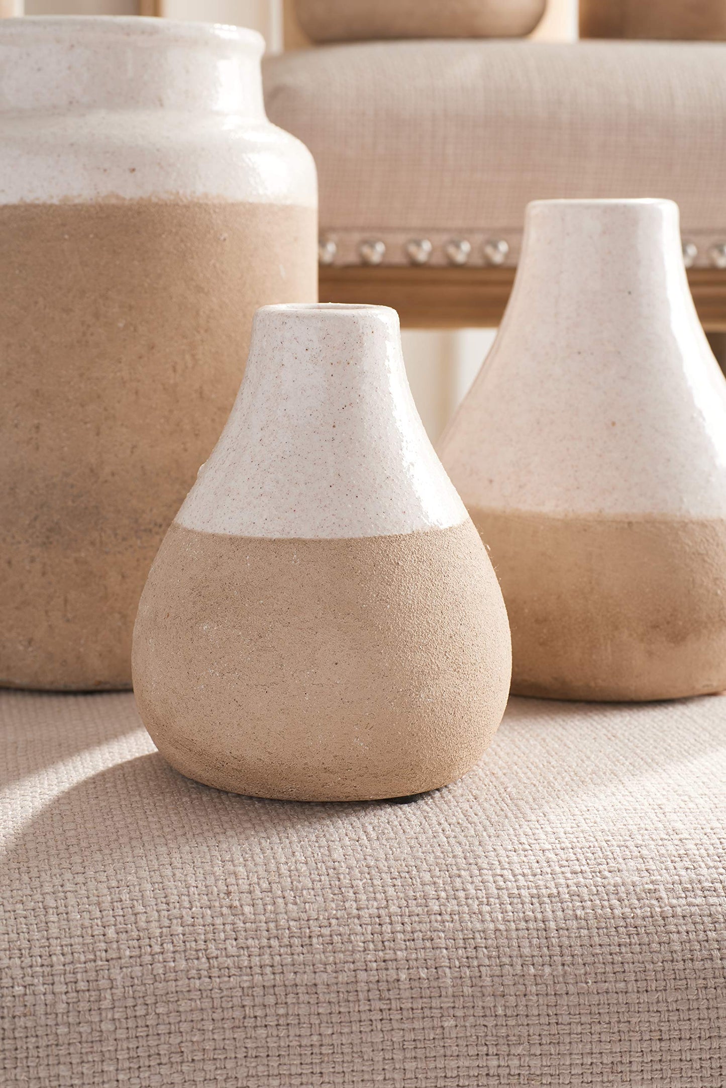 K&K Interiors 4.75 Inch Ceramic Pot with Light Cream Glaze on Top