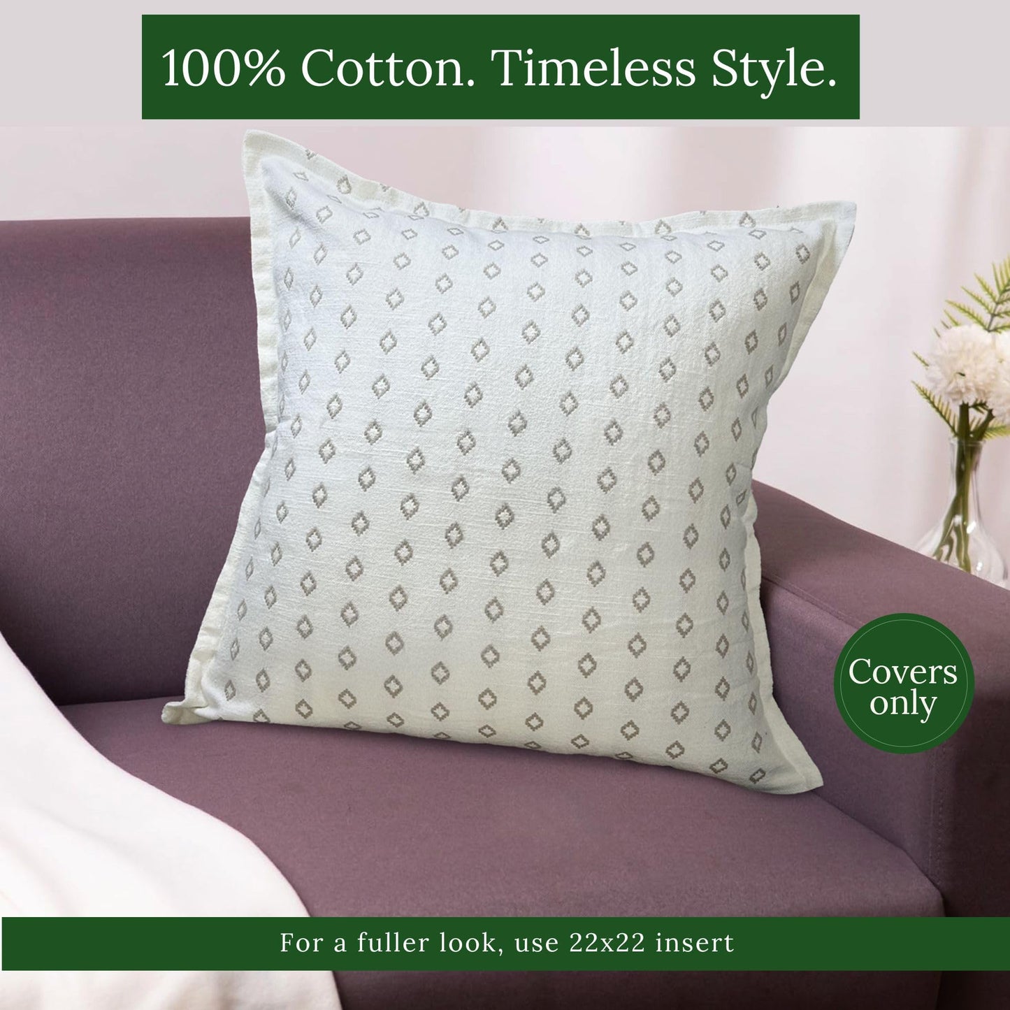 SanVia Cotton Throw Pillow Covers 20x20 – Handwoven Jacquard Texture, Fade-Resistant, No Pilling – Hidden Zipper, Decorative Cushion Cover for Sofa, Couch, Bed – Insert Not Included (Geometric, White)