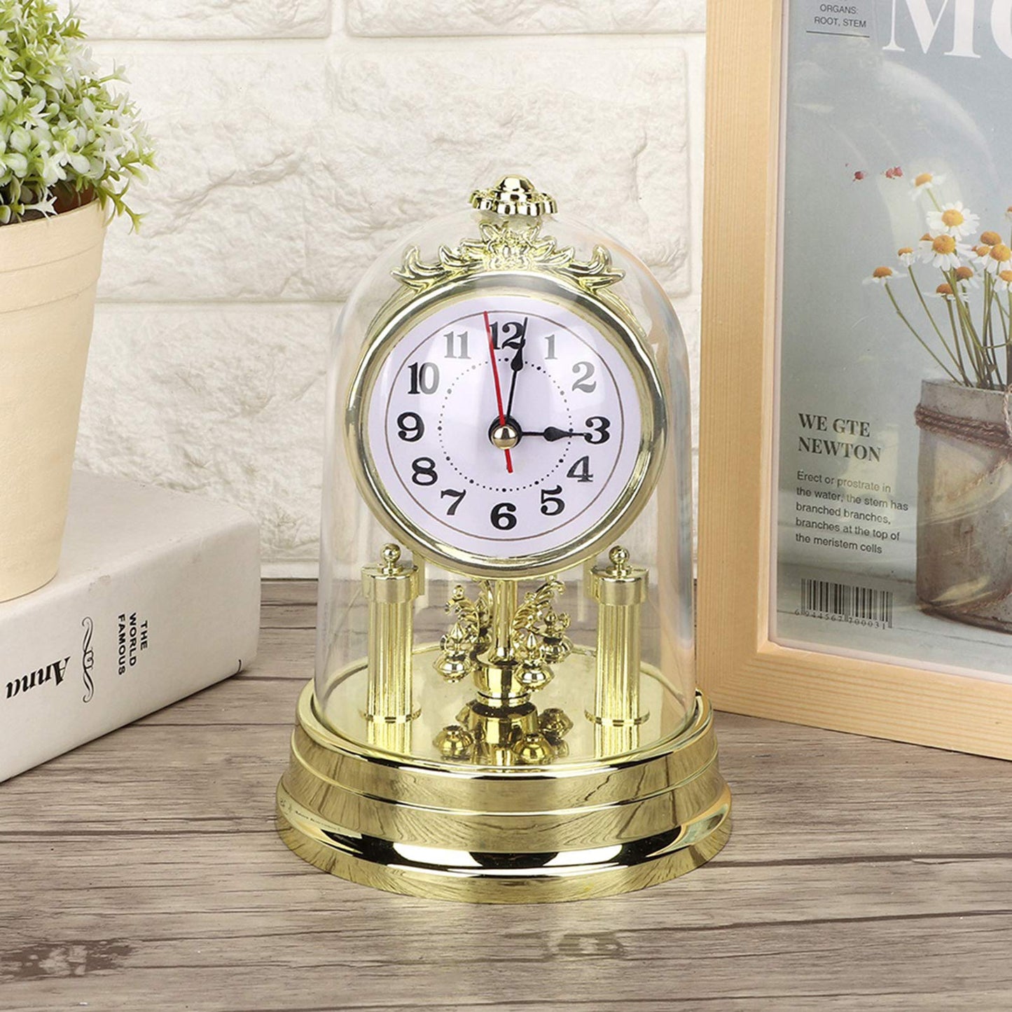 Aramox Retro Living Room Clock, European Retro Style Living Room Clock, Antique Silent Table Clock Home Decor for Home, Office, Hotel (Gold)