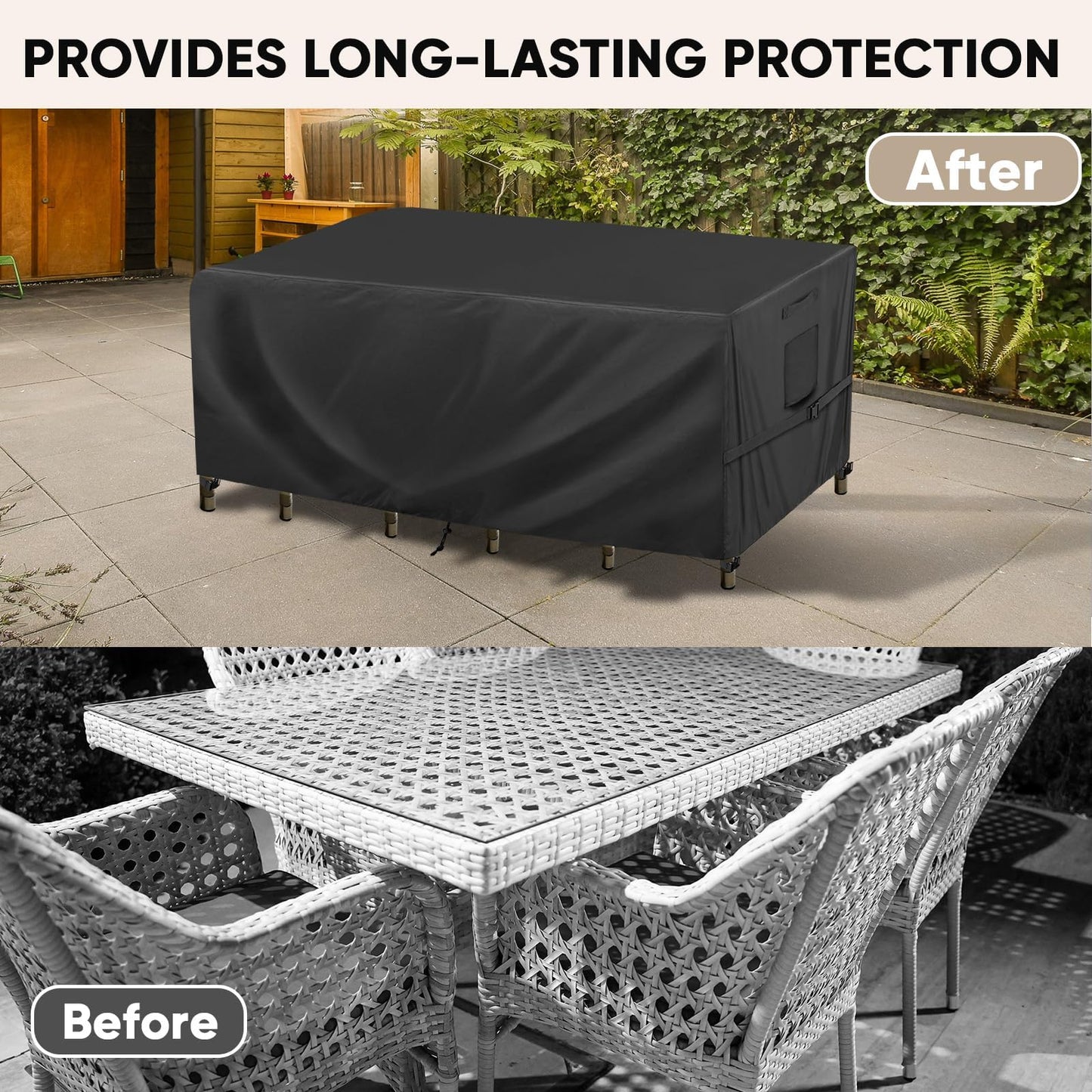 BALEINE Patio Furniture Covers, Outdoor Furniture Covers Waterproof, Heavy Duty Oxford Patio Table Cover for Outdoor Table, Chair, Sofa, Desk (Black, 108"L x 82"W x 28"H)