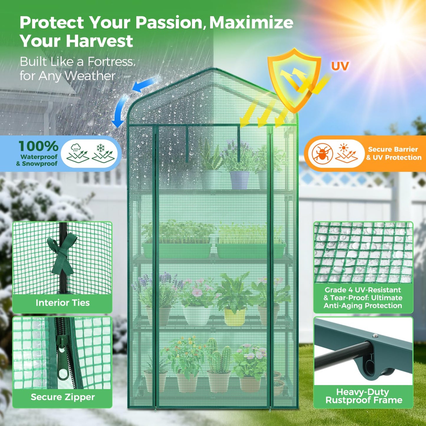 Ohuhu Mini Greenhouse for Indoor Outdoor, 27 x 19 x 62-Inch Small Plant Green House 4-Tier Rack Stand Portable Greenhouses with Durable PE Cover for Seedling, Ideal Gardening Gifts for Women Men