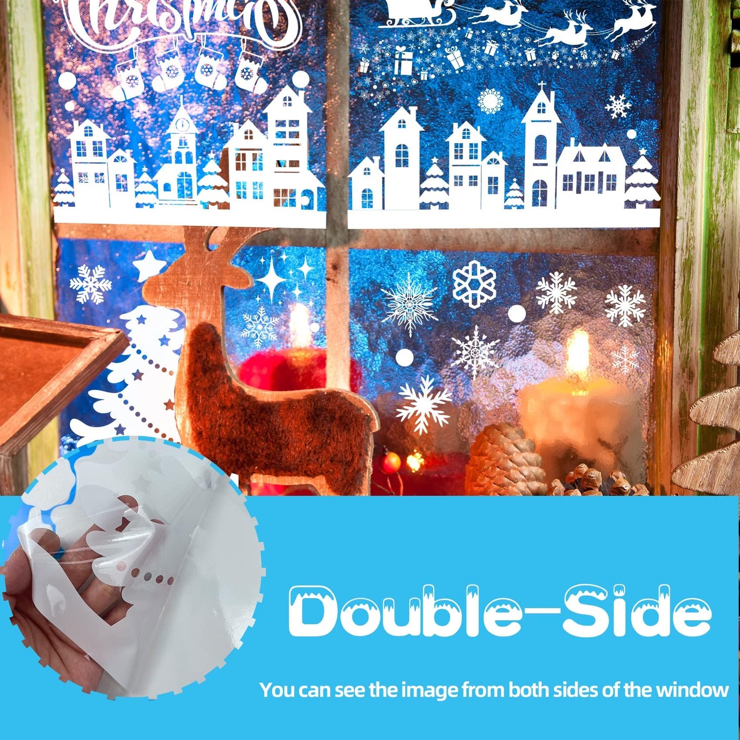 MISS FANTASY Christmas Window Clings Decorations, 10 Sheets Merry Christmas Scene Window Stickers for Glass Window Snowflakes Decals White Winter Snow Scene Xmas Decorations for Home Indoor