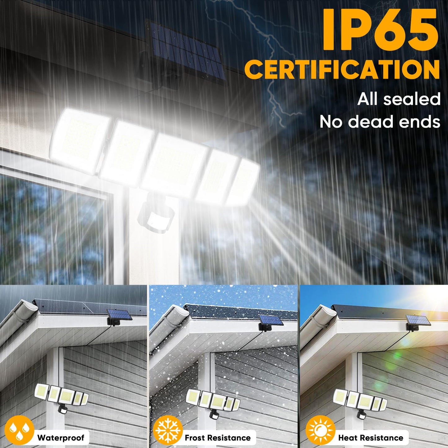 MDCMDCM Solar Motion Lights Outdoor - with 16.4ft Cable, 3000LM LED Security Lights for Outside Dusk to Dawn, 2400mAh IP65 Waterproof Flood Lights with Remote for Court Yard Garage Front Door