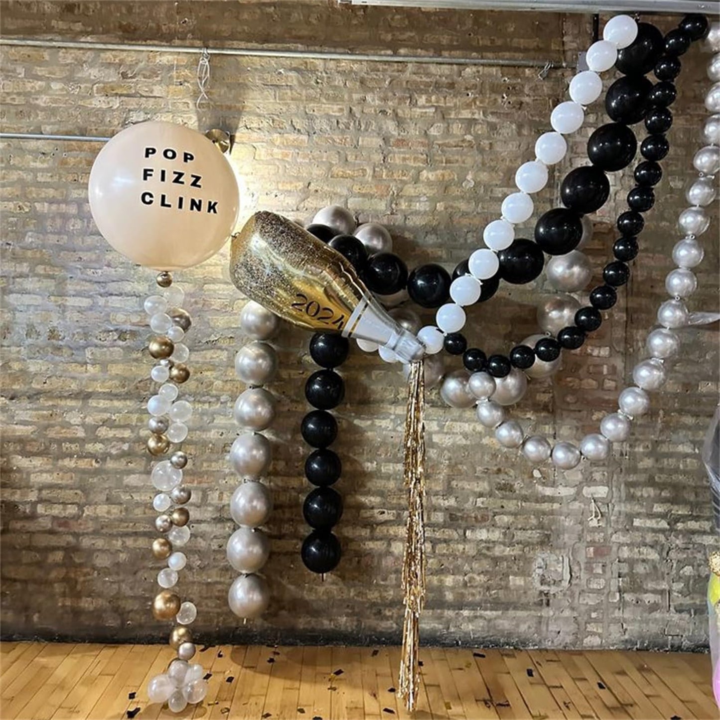 Black White and Gold Linking Balloons, 90PCS Black Gold and White Balloon Arch, Metallic Silver Quick Linked Connecting Balloon for Wedding Birthday Baby Shower Graduation New Year Party Decorations