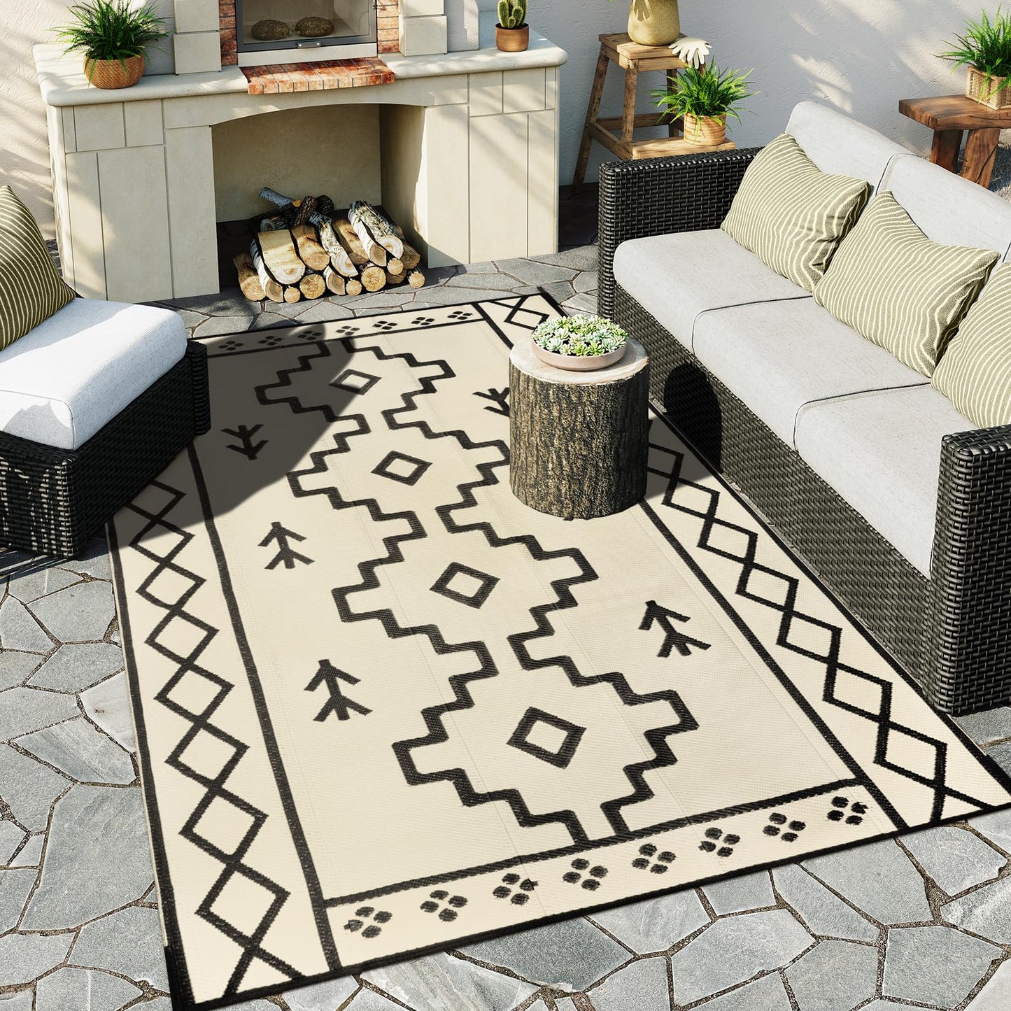 Uphome Outdoor Plastic Straw Rug, 6x9 ft, Reversible Waterproof, Tan Boho Patio & RV Camping Rug for Outside & Indoor Outdoor Use, 6'x9'