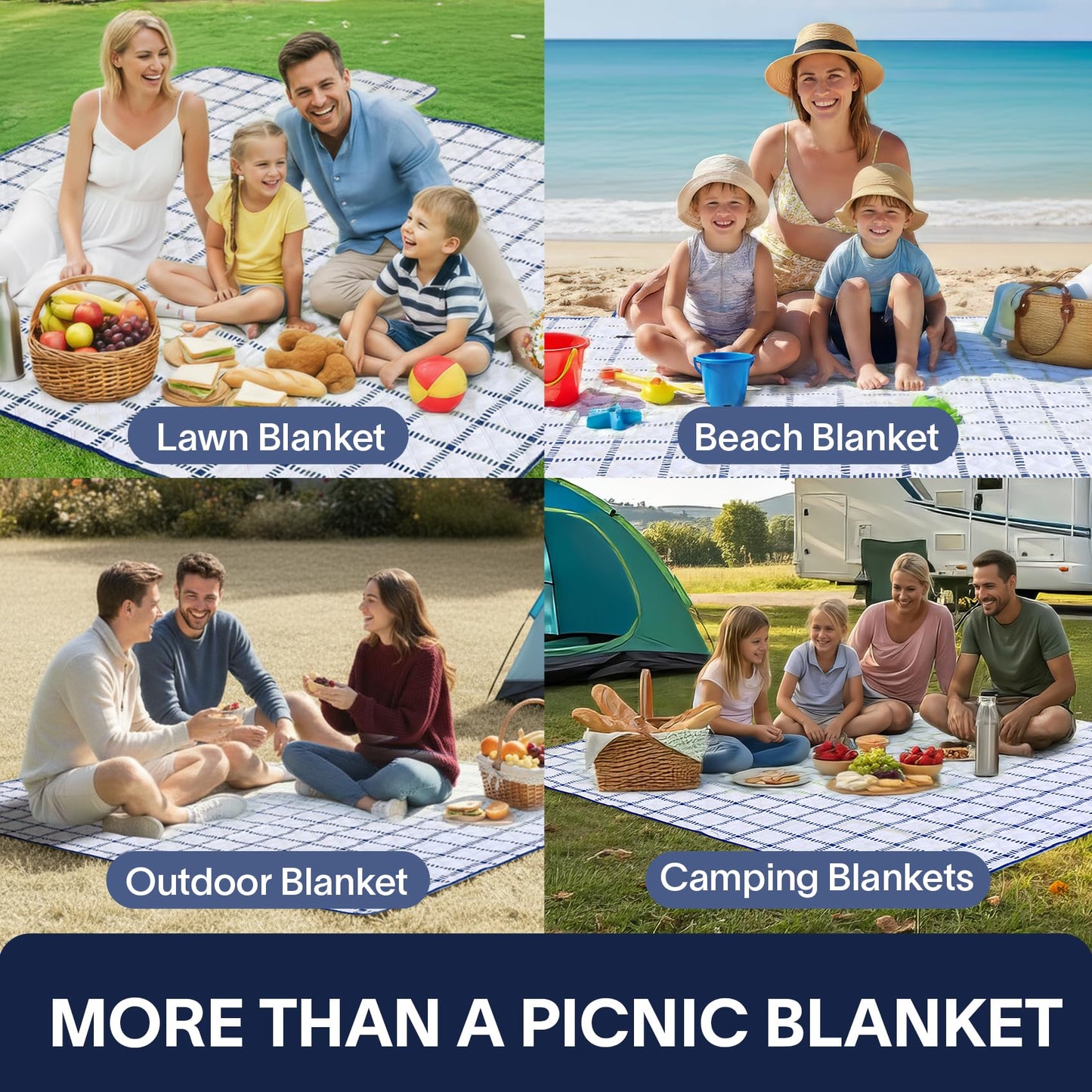Alvantor® Extra Large Picnic Outdoor Blanket, 80"x 80" Waterproof Foldable Camping Blankets, Portable Picnic Mat for Travel, Park, and Beach, Sandproof, Soft & Durable, Bule