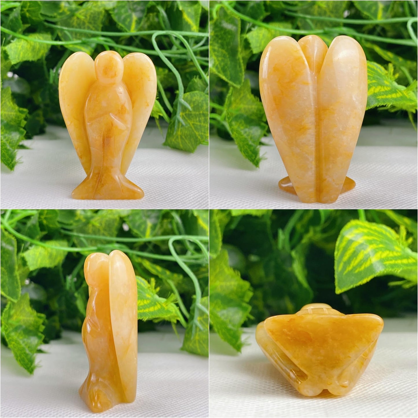 YATOJUZI 2" Yellow Jade Angel Decor Crystals Polished Natural Stone Sculpture Statue Home Room Office Desk Decoration Guardian Hand Carved Cute Figurines Energy Reiki Gifts for Women Men