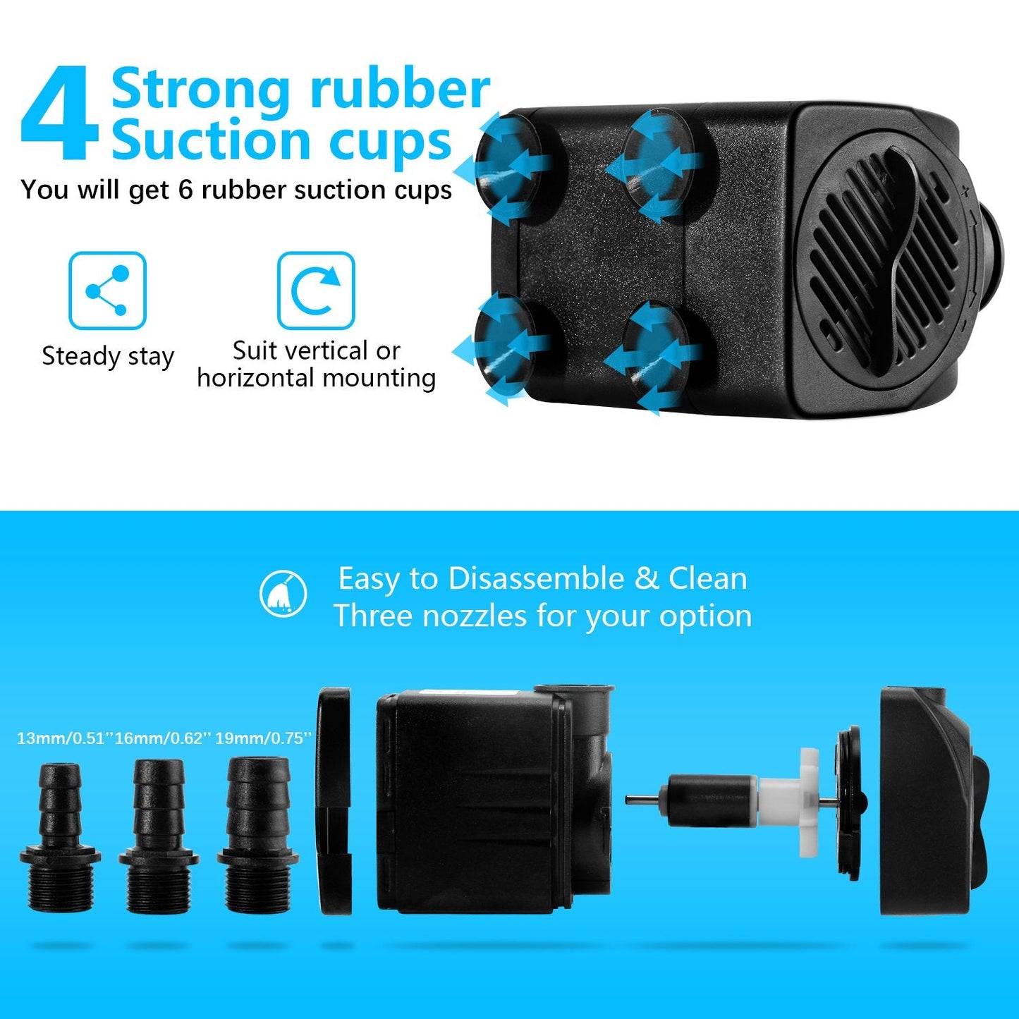 CWKJ Fountain Pump, 400GPH(25W 1500L/H) Submersible Water Durable Outdoor Pump with 6.5ft Tubing (ID x 1/2-Inch), 3 Nozzles for Aquarium, Pond, Fish Tank, Hydroponics