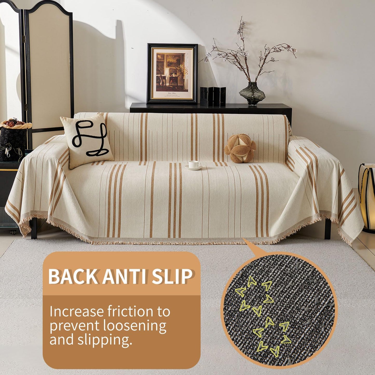 Akpgq Boho Couch Covers for Sofa Washable Sofa Covers for 3 Cushion Couch Soft Non Slip Couch Covers for Sectional Sofa Dog Pet Furniture Protector (Shallow Coffee, 71"*118")