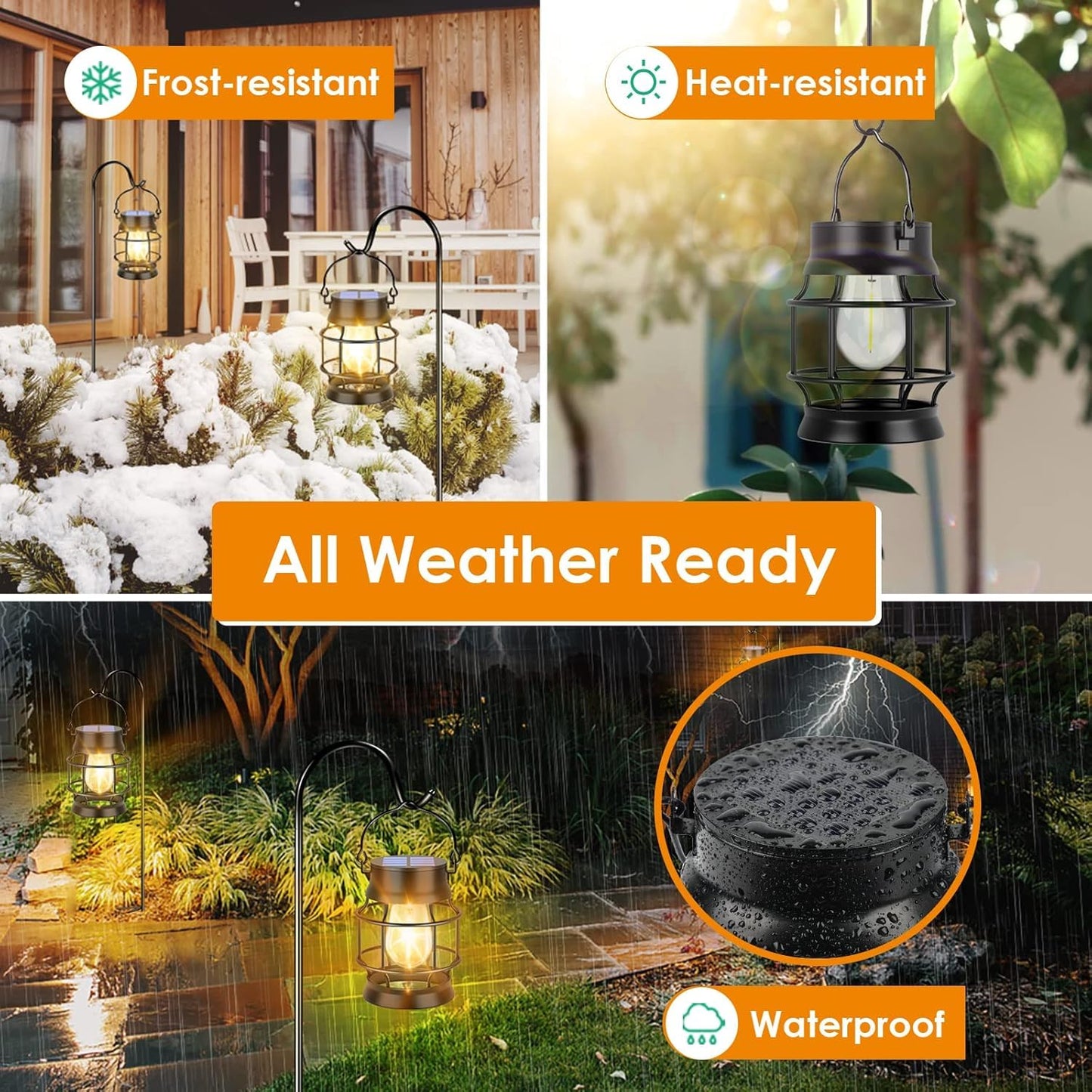 TomCare Solar Lanterns Lights Outdoor Waterproof 4 Pack Metal Hanging Solar Lights Lantern for Outdside Decorative Patio Porch Garden Lawn, Warm White