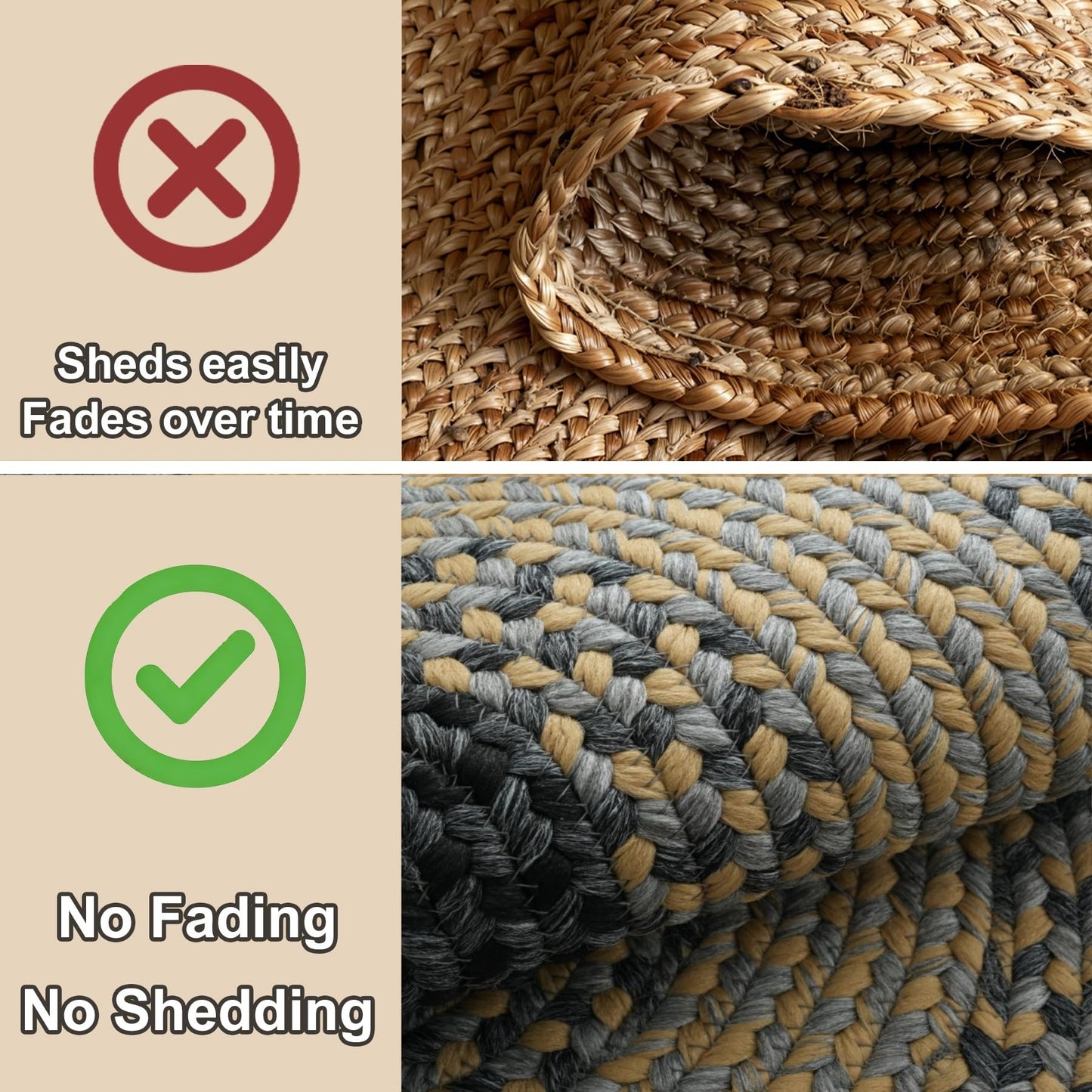 RCTJHOME 3x5 Oval Braided Area Rug, All-Season Farmhouse Rug for Living Room, Dining Room & Kitchen, Door Mat with Anti-Slip Pads for High Traffic Areas, Rope Rug Without Rubber, Brown with Black