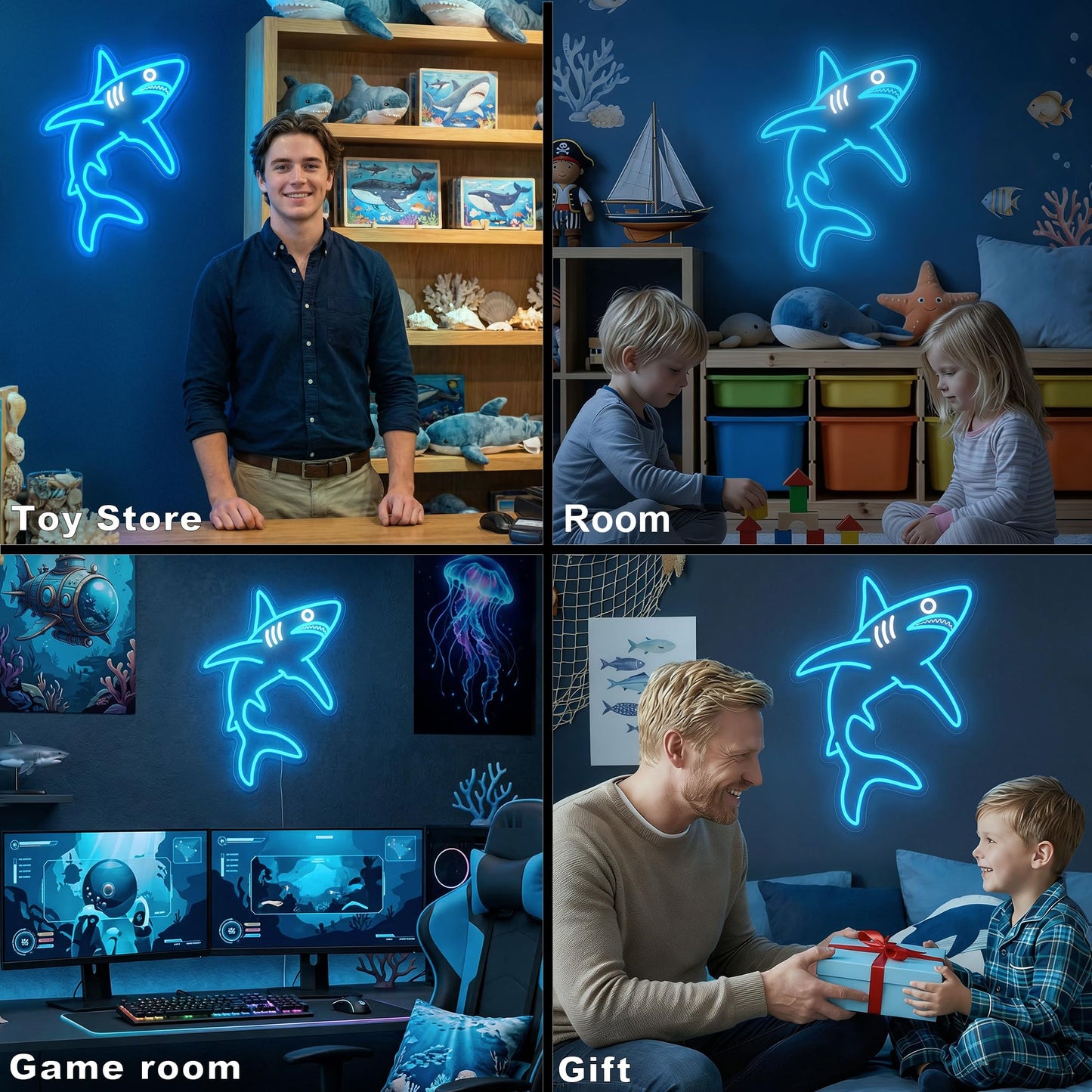 ACOPAEY Shark Neon Sign, Dimmable Ocean LED Neon Lights for Wall Decor, Animal Room Decor for Bedroom, Boys Room, Gaming Room, Man Cave, Gifts for Shark Lovers Gamers, USB Powered, 12.0 x 16.6 Inches