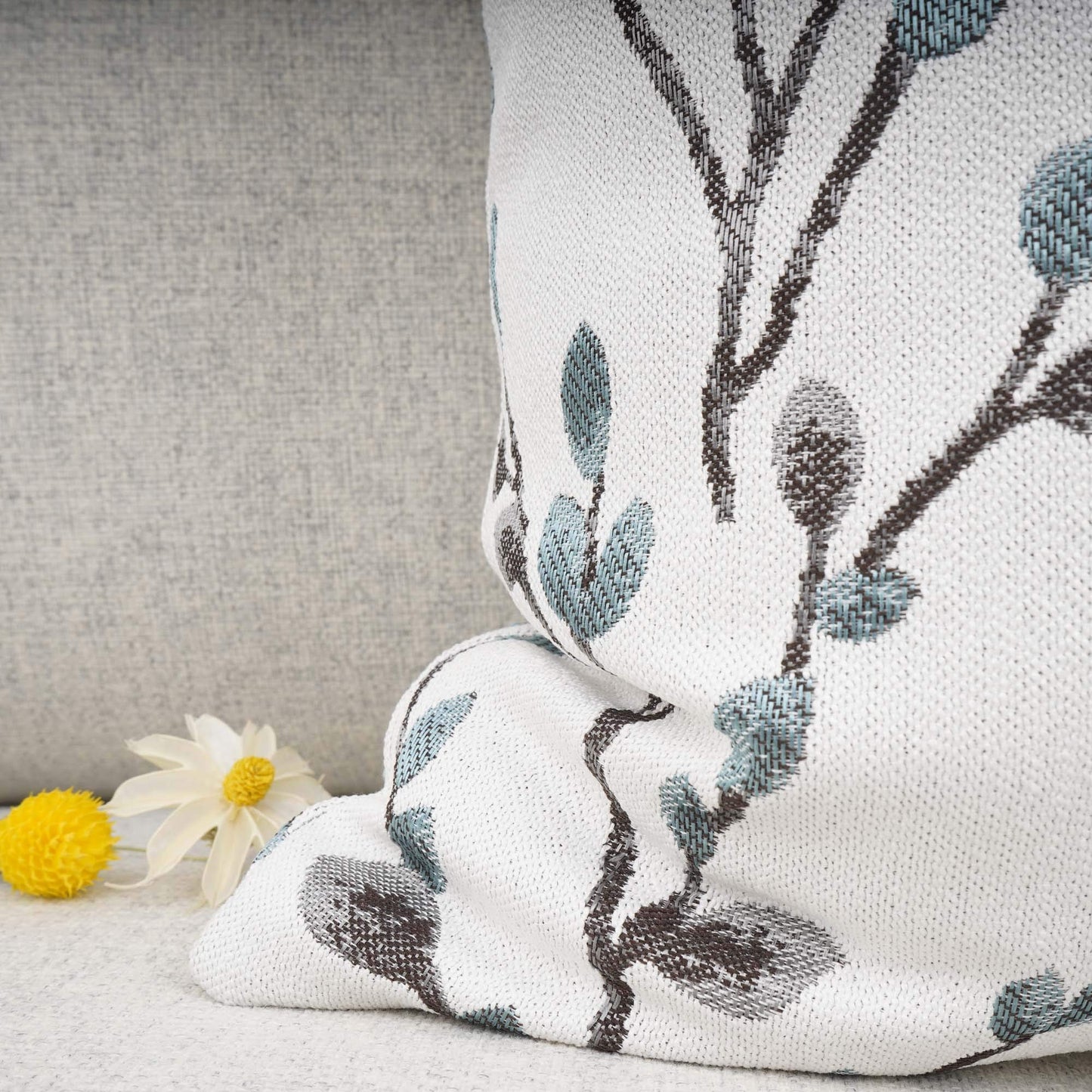 YOUR SMILE Classical Embroidery Jacquard Teal Leaf Pattern Square Decorative Throw Pillow Case Cushion Cover 18x18 inch