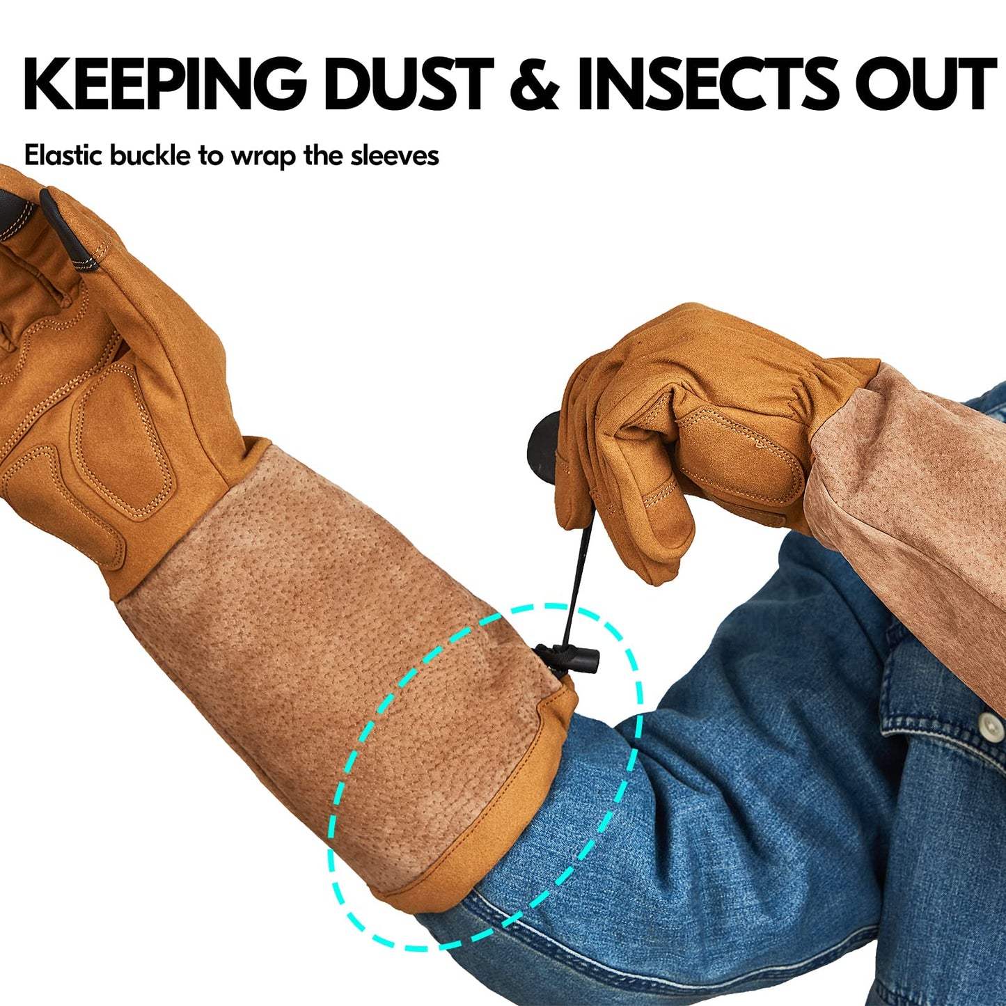 Vgo... Men's Extra-Long Leather Gardening Gloves, Gauntlet with Adjustable Cuff, Puncture & Thorn Proof, Touchscreen (SL6592)