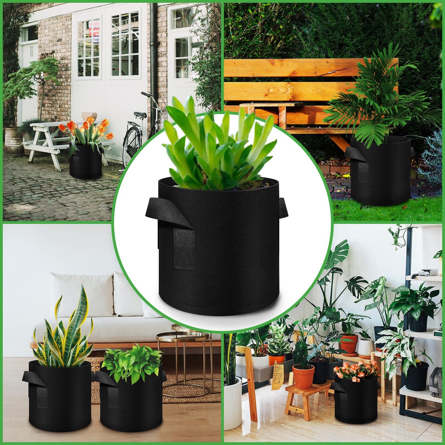 WHATWEARS 12-Pack 15 Gallon Plant Grow Bags, Thickened Nonwoven Flower Pots with Handles, Vegetable Planter Bags Containers, Cloth Planters for Garden Vegetable/Flower/Plant/Fruits Outdoor (Black)