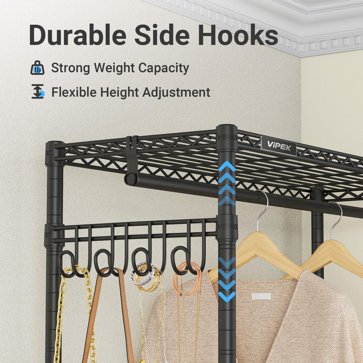 VIPEK R2C Plus Heavy Duty Rolling Garment Rack with Cover Clothing Racks for Hanging Clothes Portable Closets with Adjustable 3 Wire Shelves, Double Rods, Black Rack with Grey Upgraded Polyester Cover