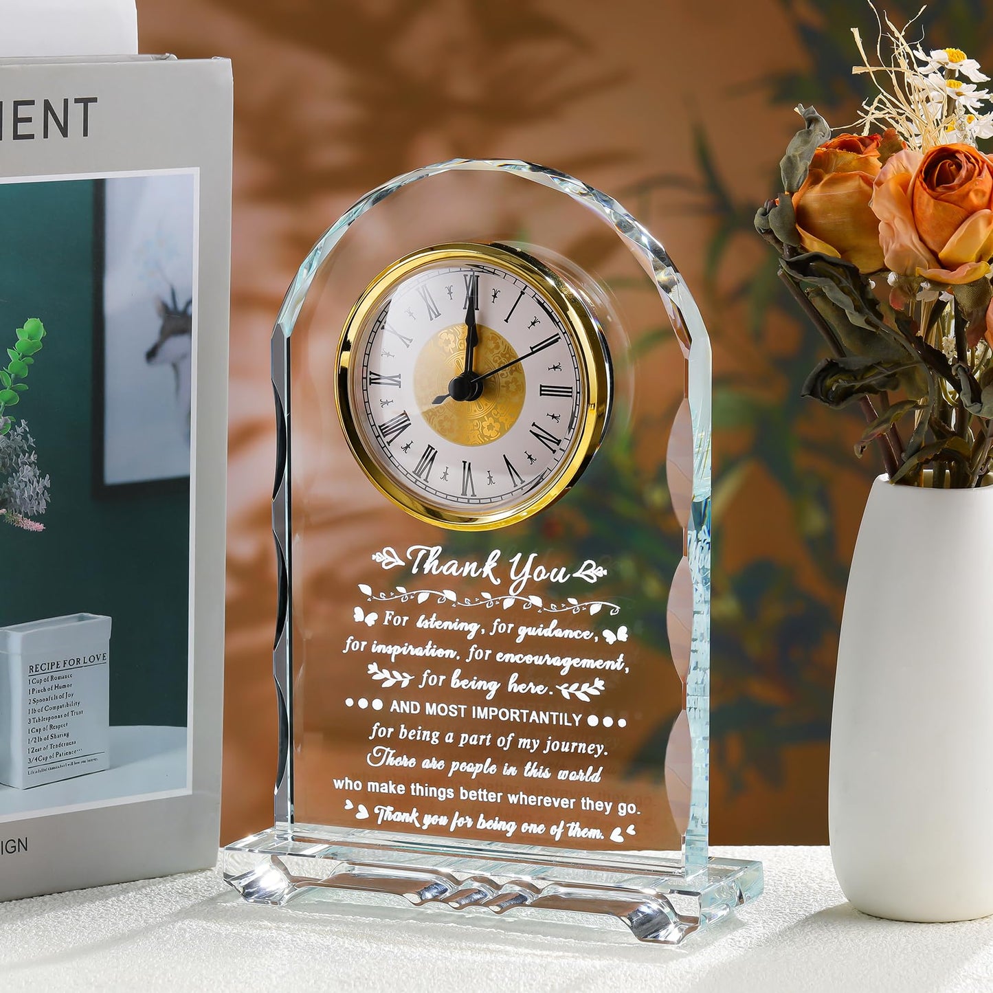 Ornalrist Thank You Gifts for Women Men, Crystal Clock Appreciation Gifts for Coworkers Friends Employee Teacher, Thank You Clock for Leader Colleague