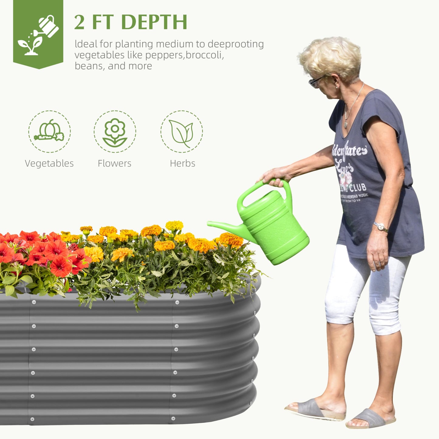 DDK Galvanized Raised Garden Bed, Outdoor Planter Bed, 8x2x1.5ft Metal Planter Box for Gardening and Planting,GD
