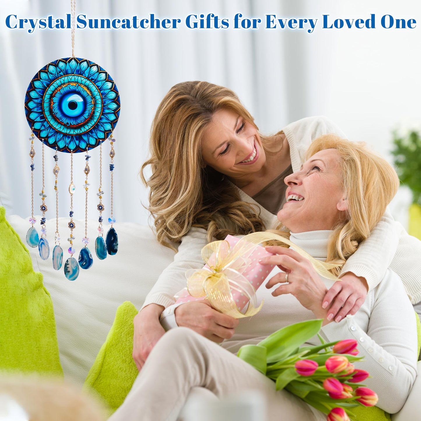 Evil Eye Crystal Suncatcher Hanging Window Wall Art Decor Rainbow Acrylic Sun Catcher Hanging Decorations for Room Bedroom Wall Decor