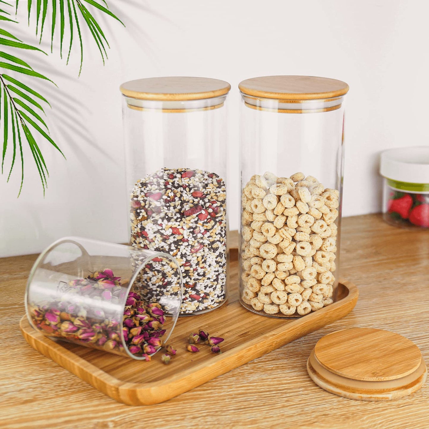 18 Oz/550 ML Glass Jar with Lid, Clear Thickened Version Glass Storage Containers with Sealed Bamboo Lid, For Coffee, Sugar, Spices, Tea, Beans, Candy, Cookie