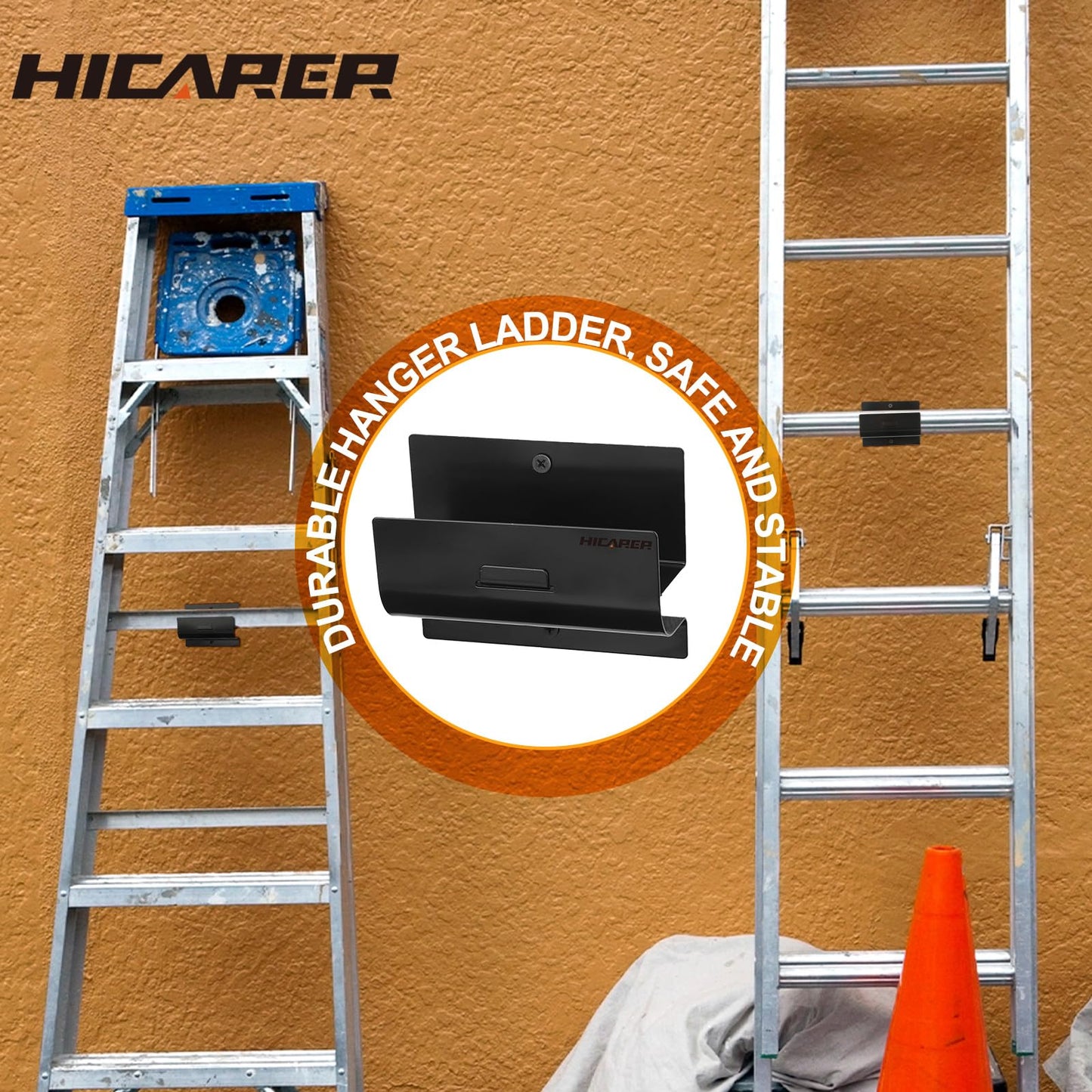 Hicarer 3 Pcs Ladder Hangers for Garage Wall Heavy Duty Utility Ladder Hook Wall Mount Wheelbarrow Hanger Tool for Patio Furniture Folding Chair Garage Organizers Storage (Black)