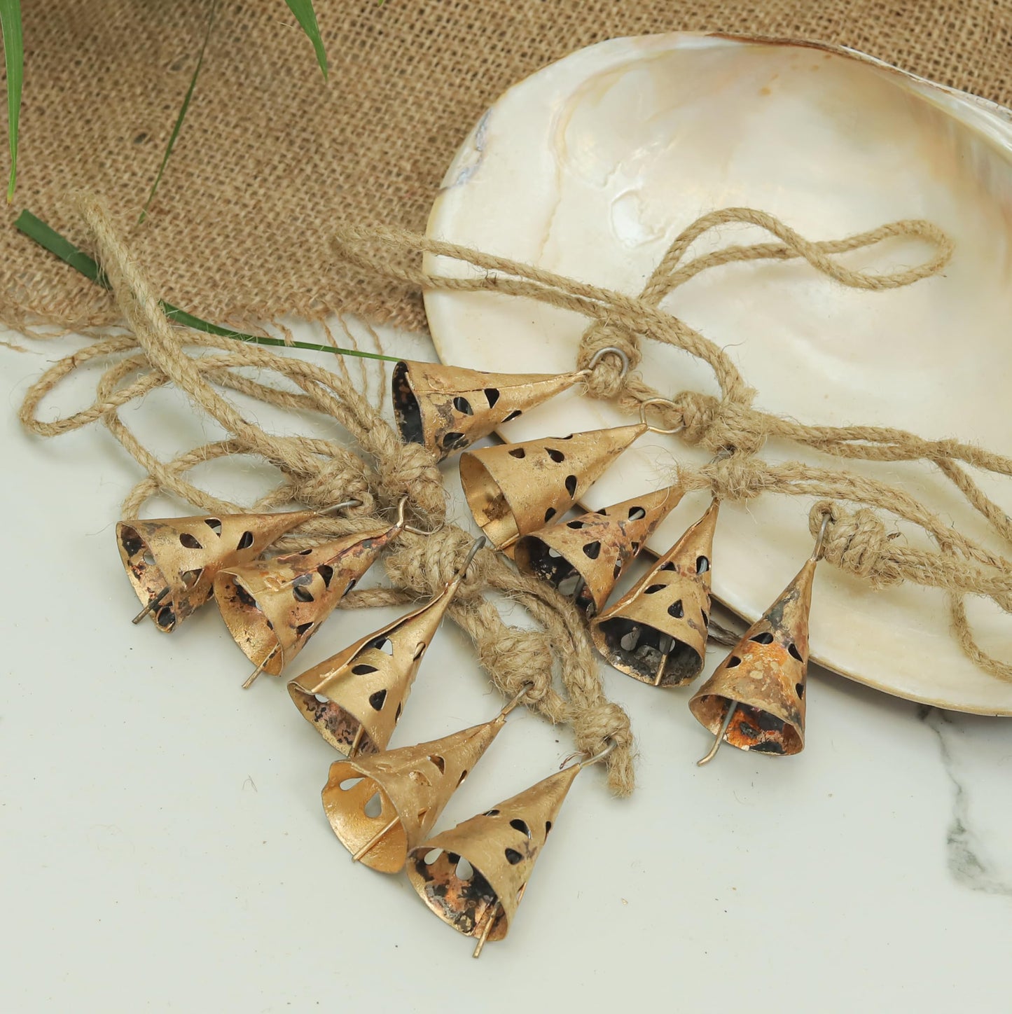 HIGHBIX Rusty Harmony Cow Bells 10 Pieces Vintage Handmade Rustic Lucky Christmas Hanging 2inch Bells (Cone Shape)
